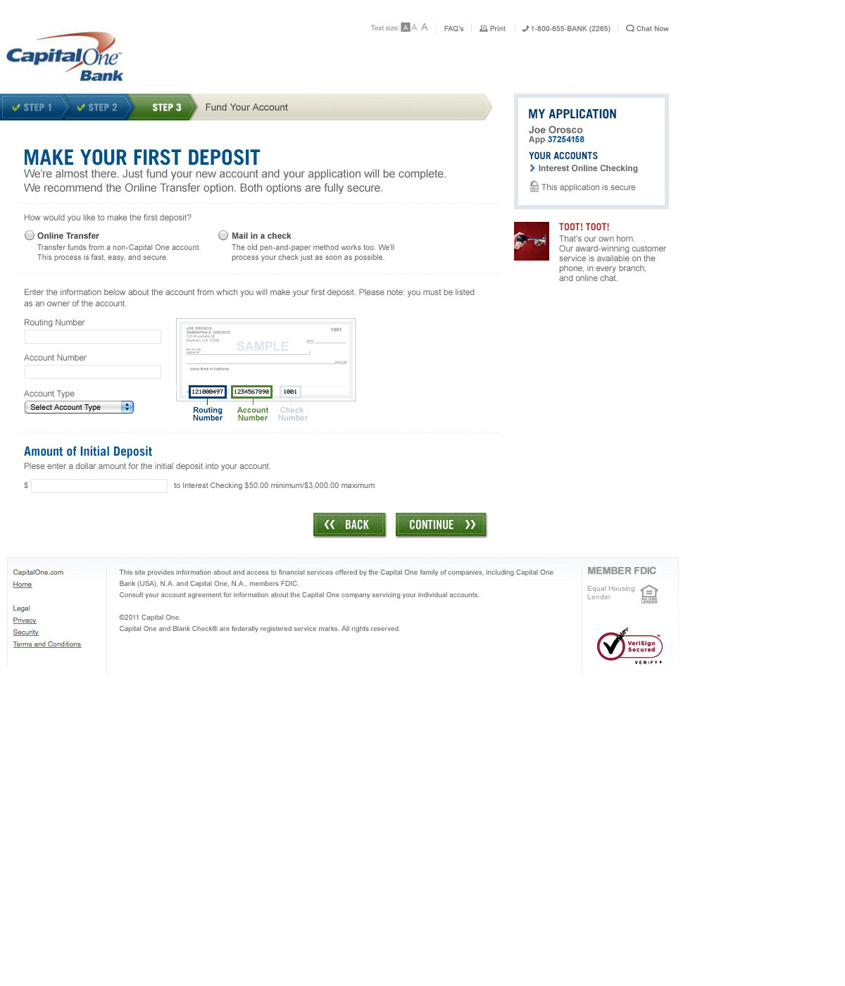 Online Checking Account - Step 3 - Make your first deposit