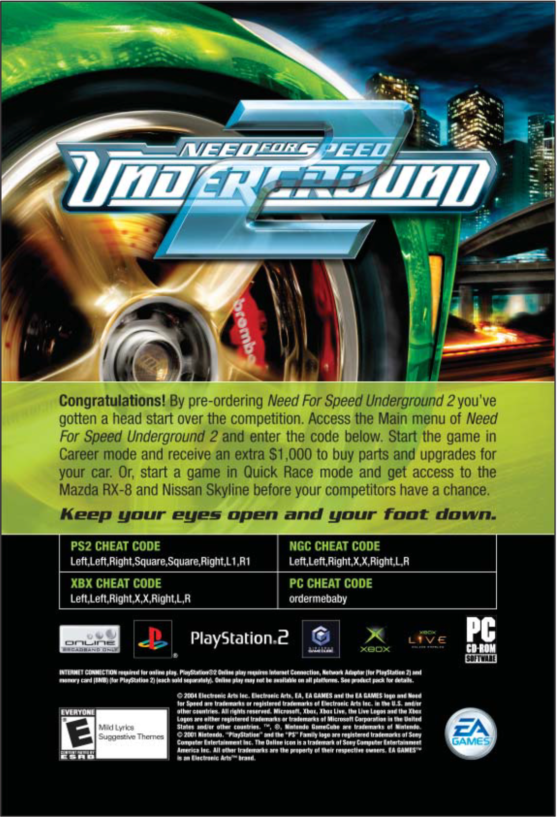 Card insert for Need for Speed Underground 2