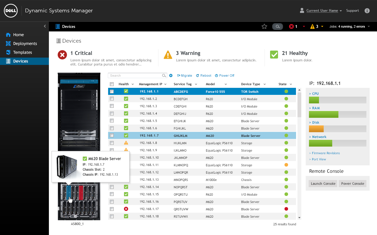 Dynamic System Manager - Server Rack View - C3