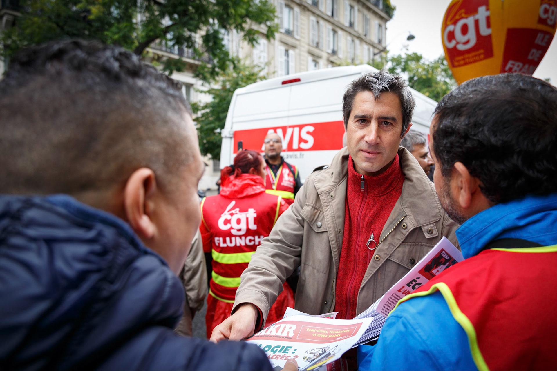 François Ruffin (député) lors d'une manifestation à Paris, contre la réforme des retraites. Paris, FRANCE - 24/09/2019