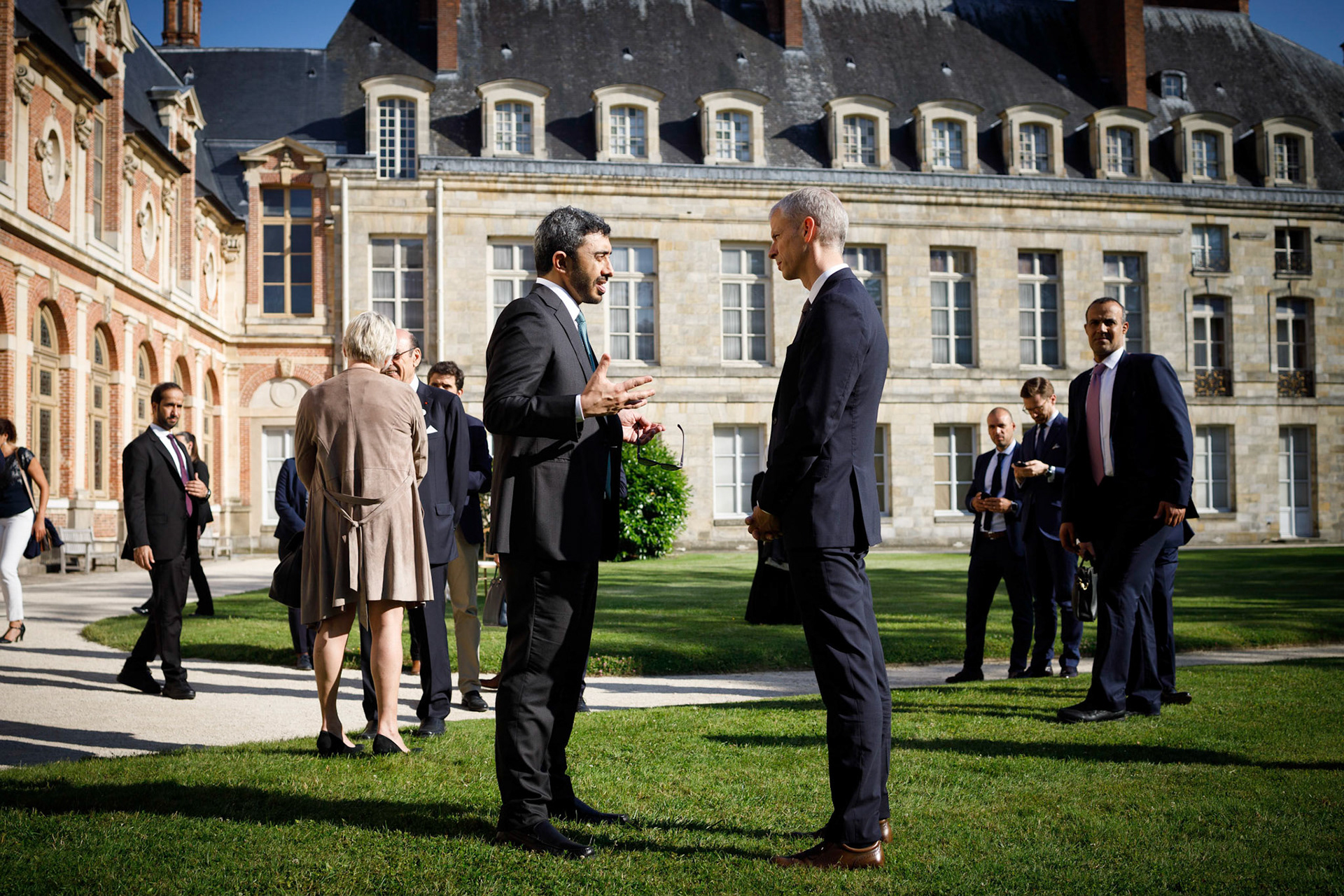 Réouverture du théâtre impérial du château de Fontainebleau, en présence de Franck Riester (ministre de la culture) et Cheikh abdullah bin zayed al Nahyan (ministre des affaires étrangères des Emirats Arabes Unis). Fontainebleau, FRANCE - 18/06/2019
