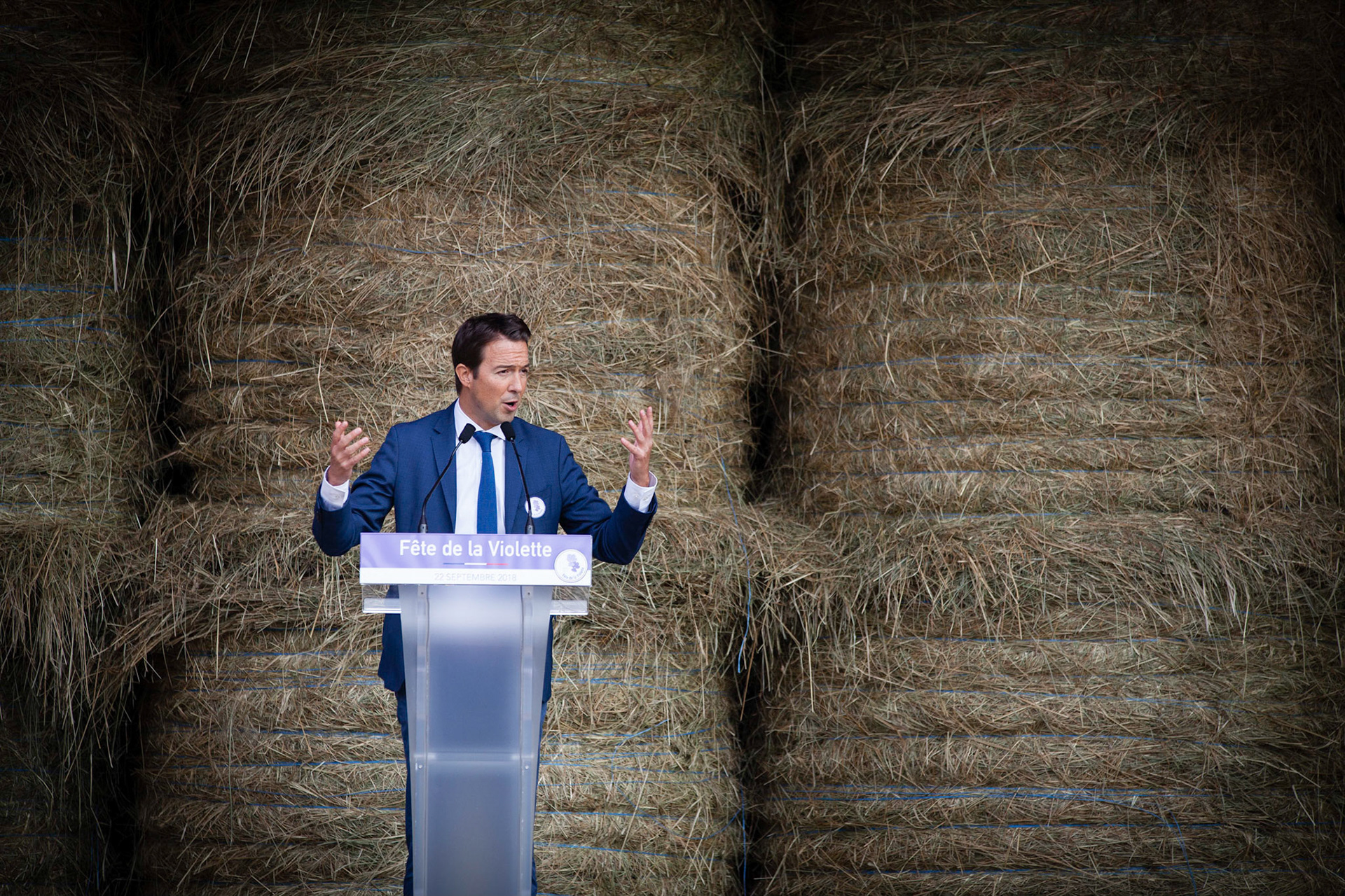 Guillaume Peltier lors de la fête de la violette, à Souvigny-en-Sologne.France, Souvigny-en-Sologne, 22/09/2018