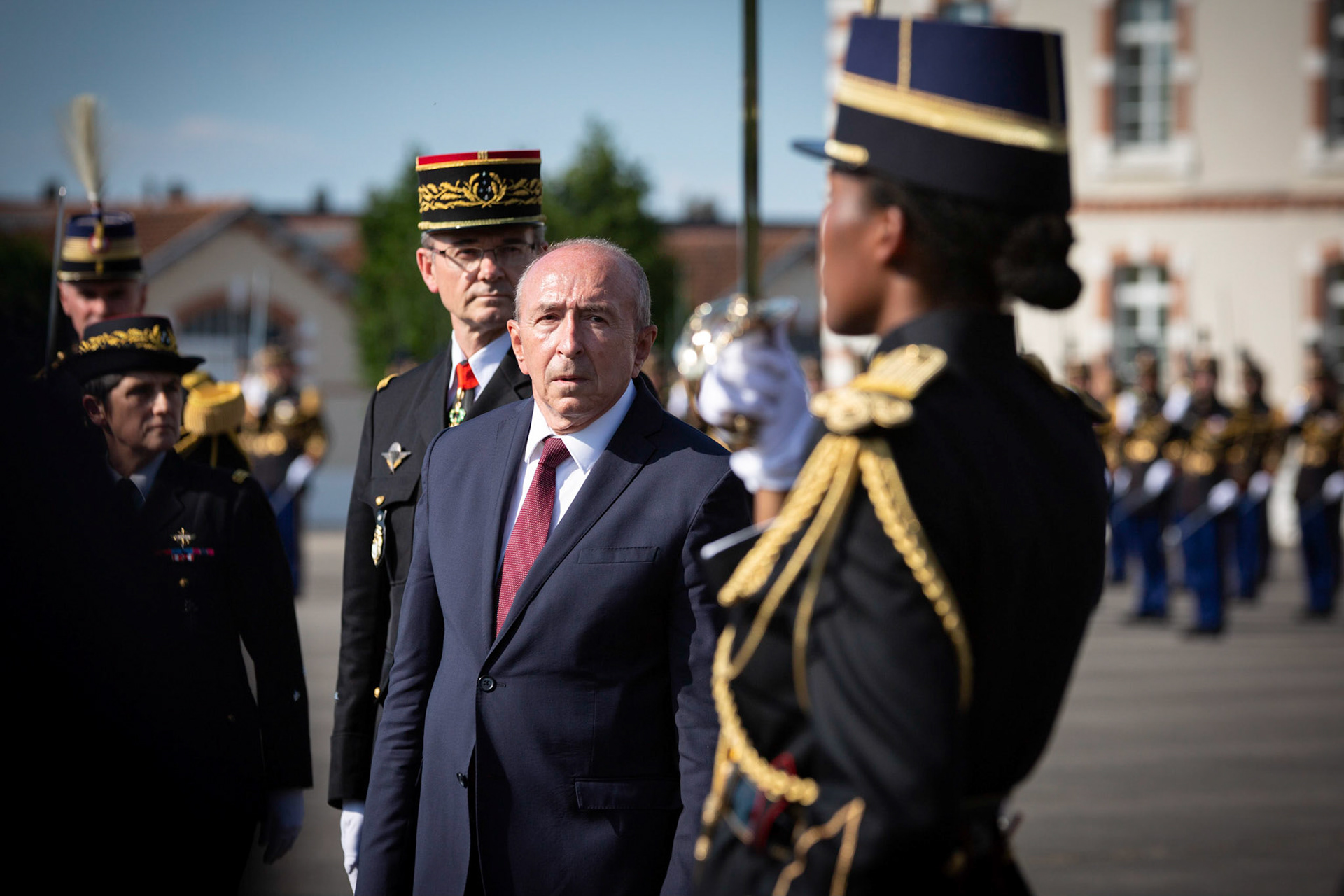 Gérard Collomb (ministre de l'intérieur) assiste au baptême de la promotion Colonel Beltrame, à l'Ecole des officiers de la Gendarmerie Nationale à Melun. Melun, FRANCE - 28/06/2018