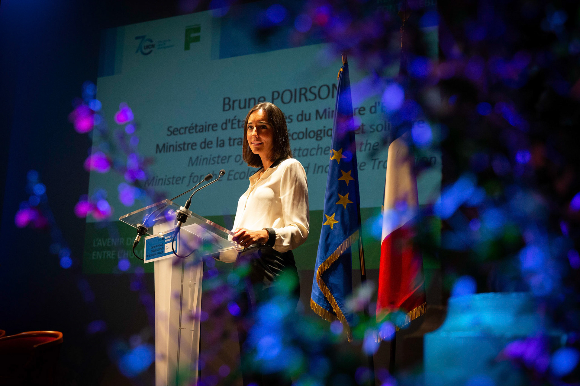 Brune Poirson (secrétaire d'Etat auprès du ministre de l'écologie) lors des 70 ans de l'UICN, à Fontainebleau.France, Fontainebleau, 30/08/2018