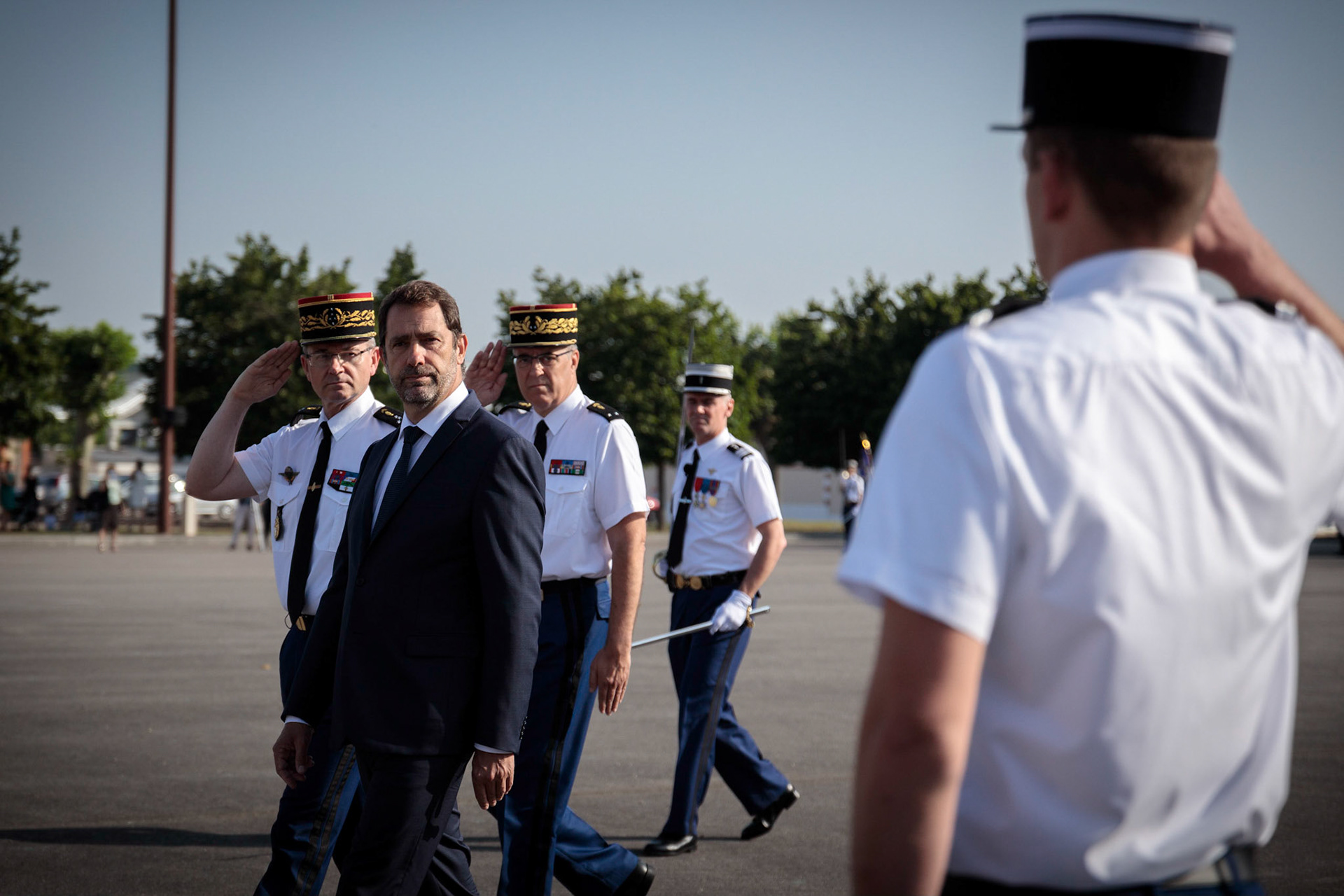 Déplacement de Christophe Castaner (ministre de l'intérieur) à l'École des officiers de la gendarmerie nationale (EOGN) de Melun. Melun, FRANCE - 27/06/2019