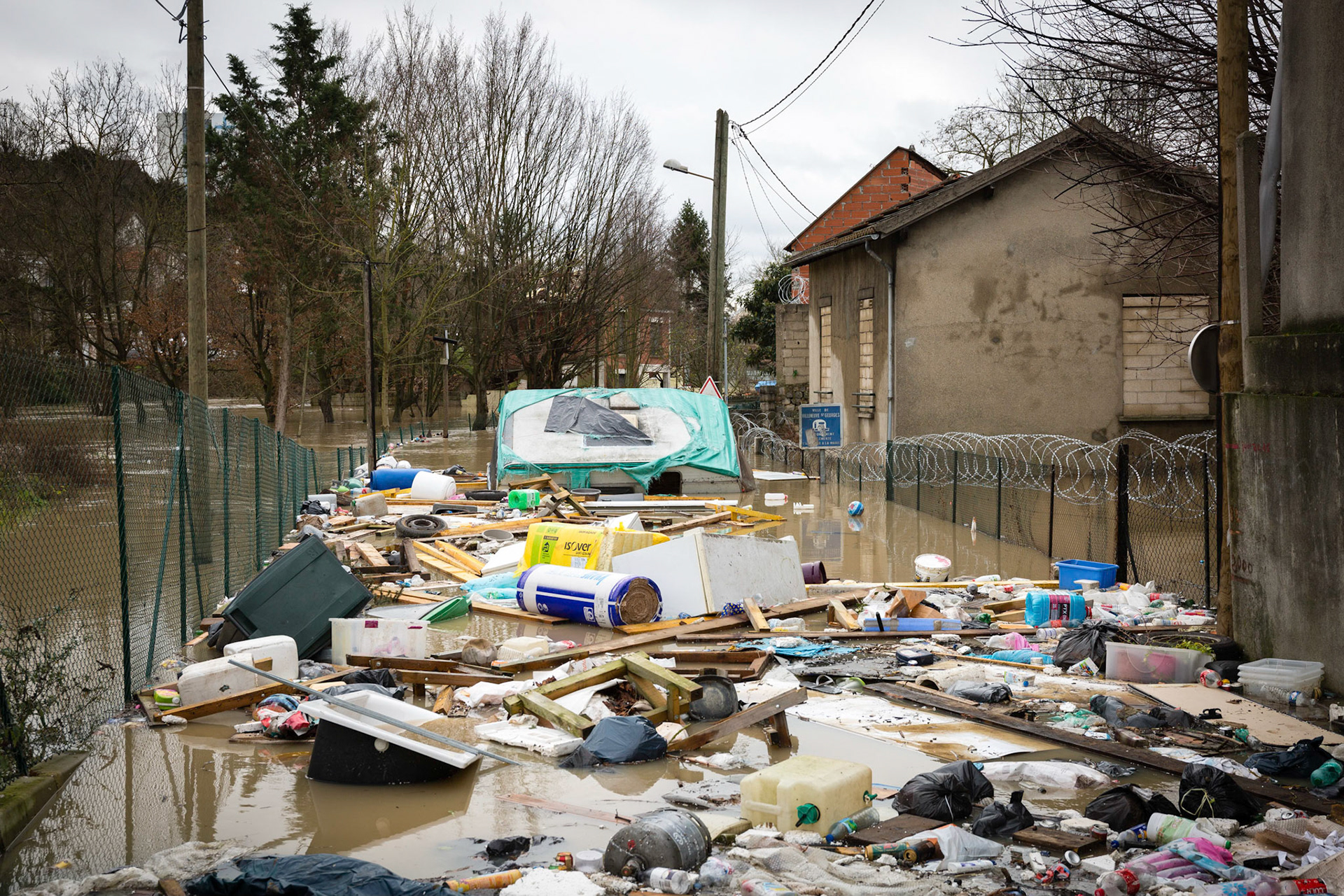 Crue de la Seine et de l'Yerre à Villeneuve Saint Georges. Villeneuve-Saint-Georges, FRANCE - 24/01/2018