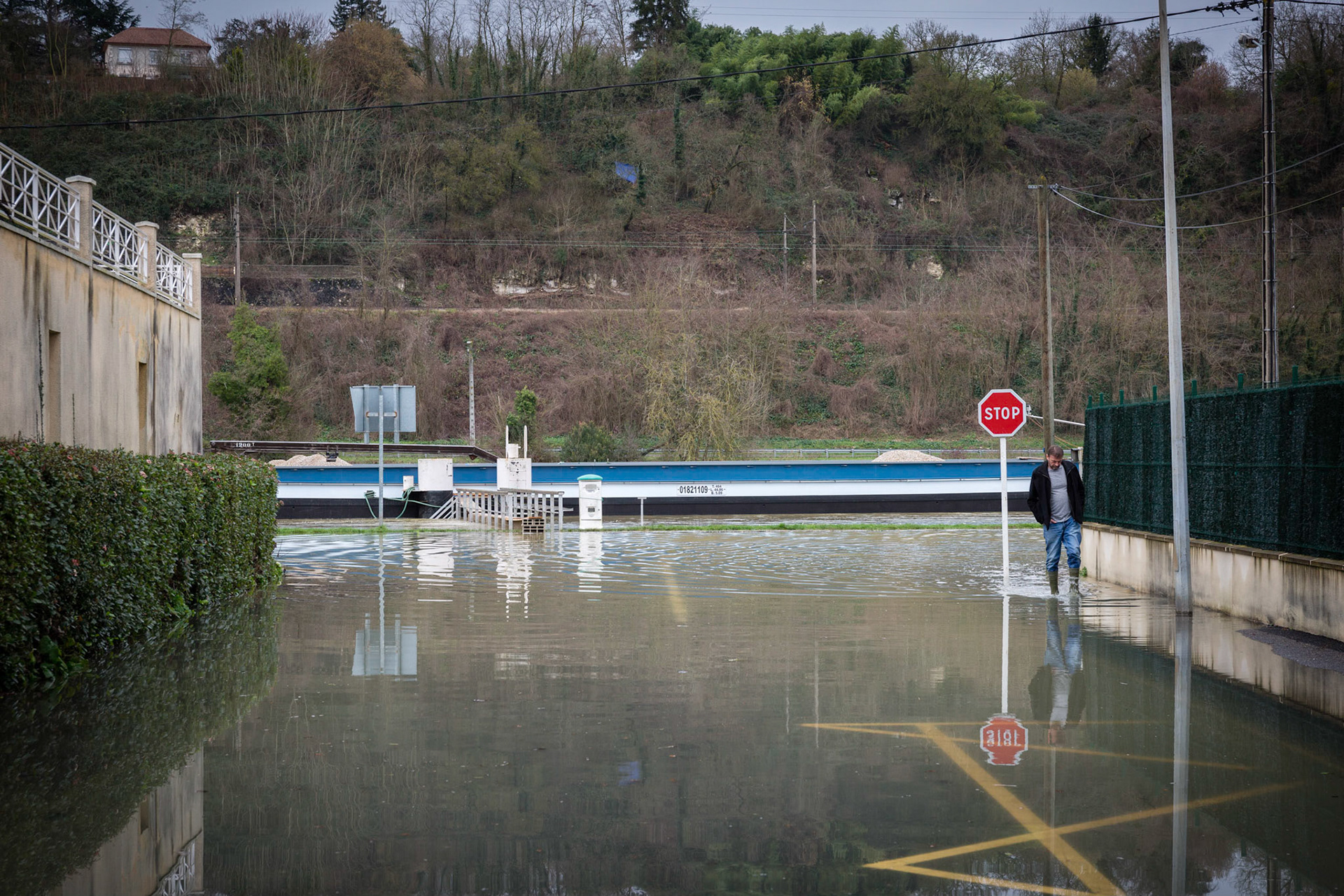 Crue de la Seine et du Loing, à Saint Mammès. Saint-Mammès, FRANCE - 26/01/2018