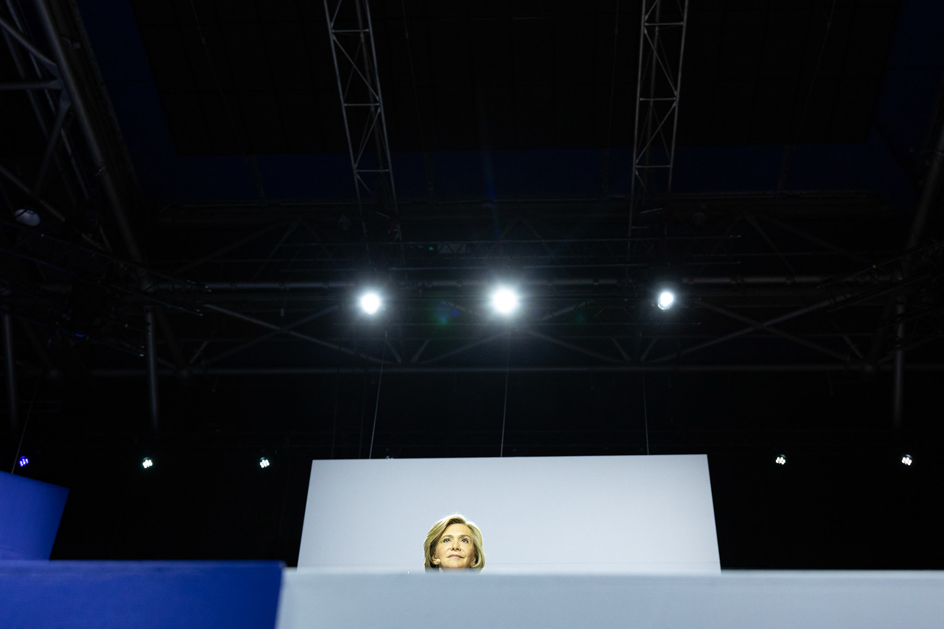 Valérie Pécresse prononce son discours lors de son meeting au Zénith de Paris, le 13 février 2022. Cette réunion publique est la première de grande ampleur pour la candidate des Républicains à la présidentielle de 2022.PARIS, France - 13/02/2022