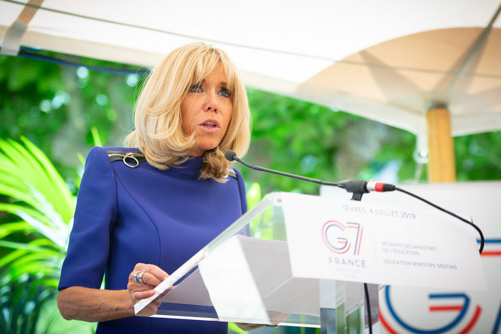 Brigitte Macron, lors de la réunion des ministres de l'éducation du G7 à Sèvres. 04/07/2019