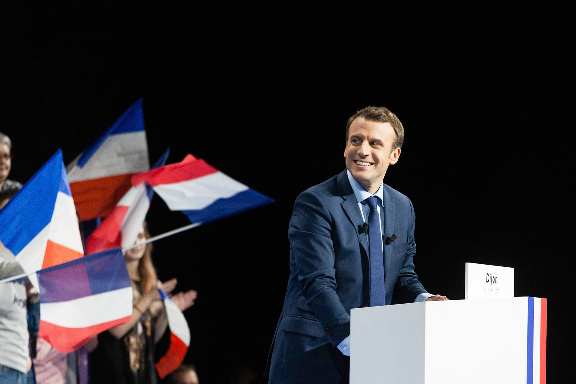 Emmanuel Macron en meeting à Dijon, pendant la campagne présidentielle 2017. France, Dijon, 23/03/2017