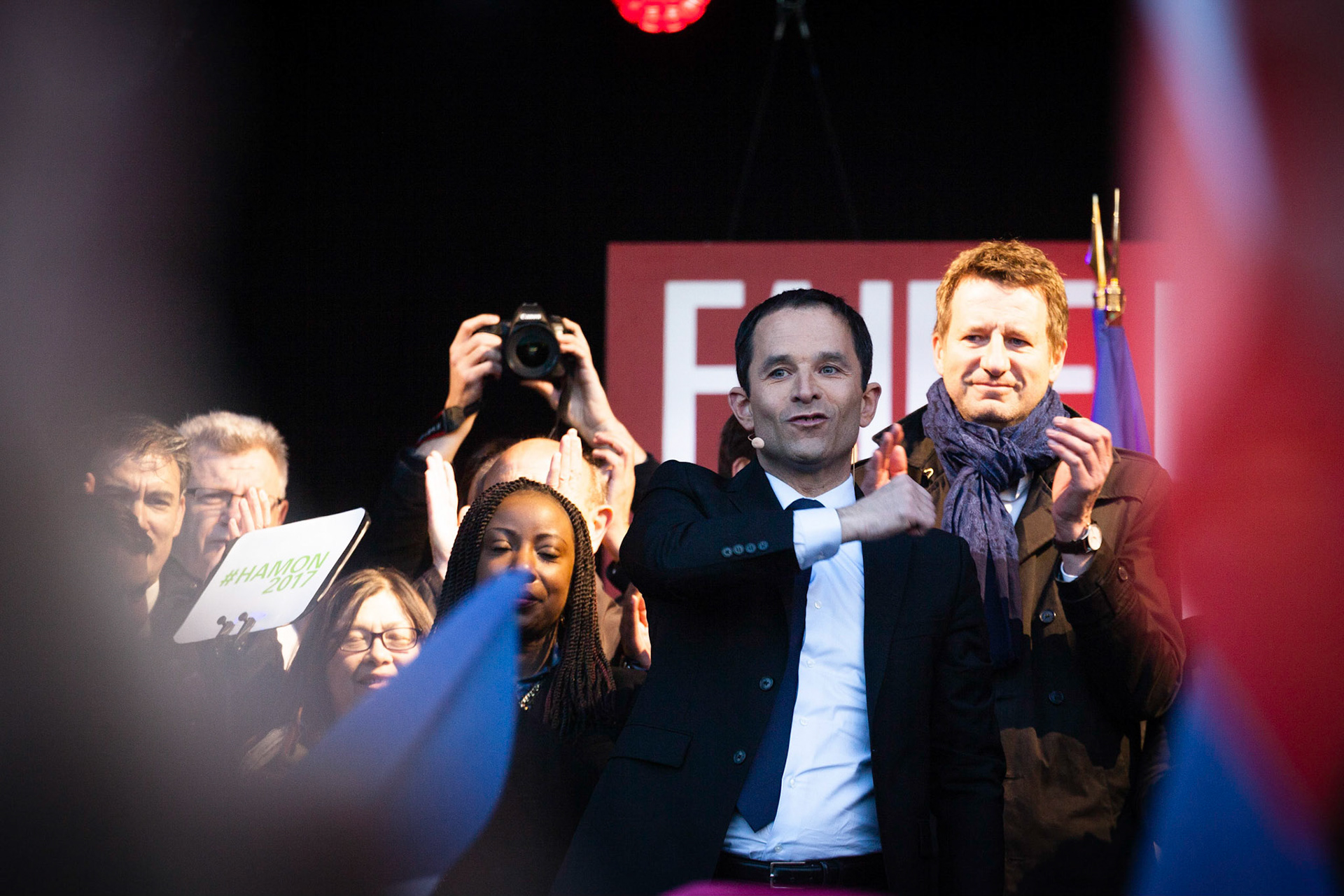 Benoît Hamon en meeting, place de la République à Paris, pendant la campagne présidentielle 2017.France, Paris, 19/04/2017
