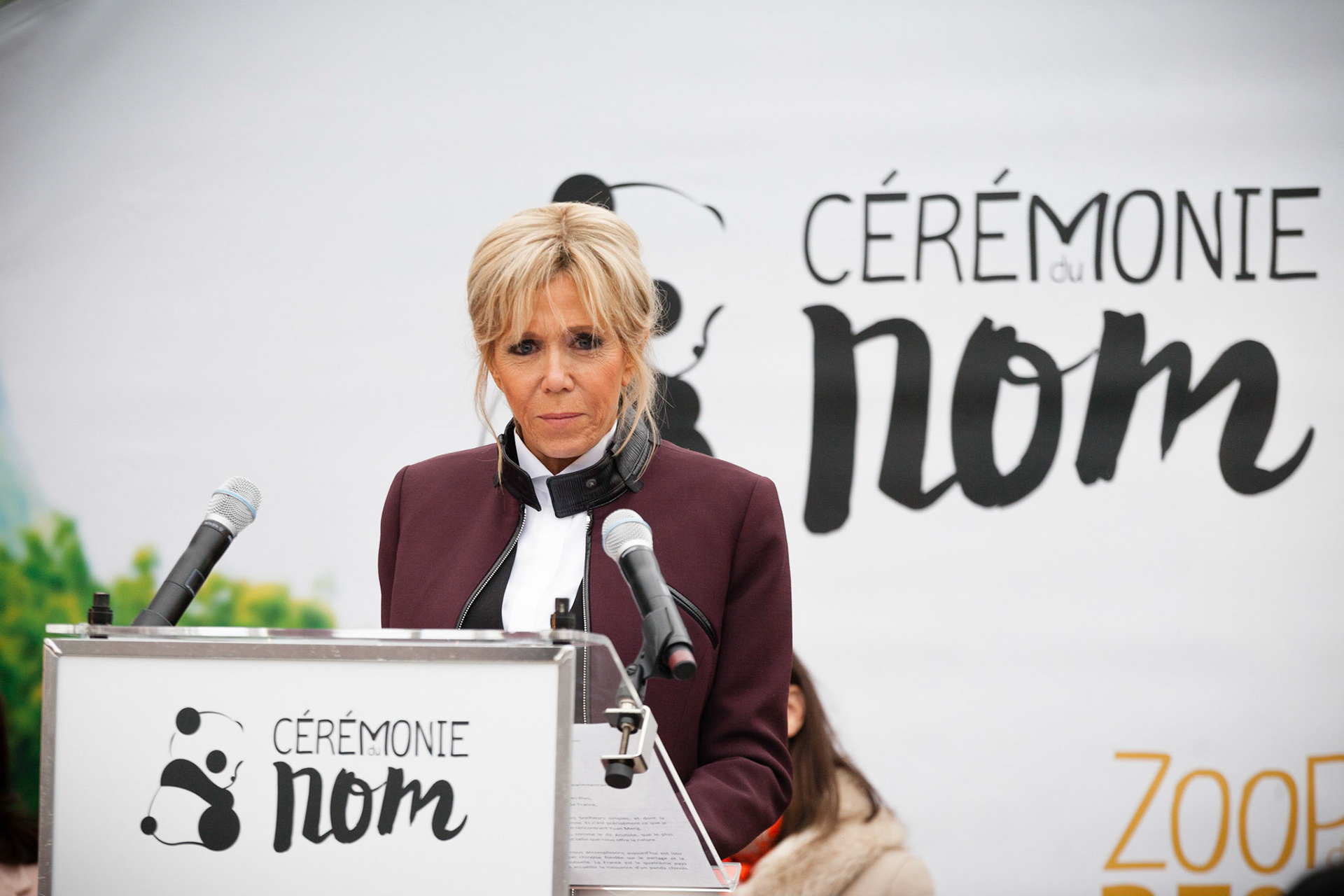 Brigitte Macron lors de la cérémonie de baptême du bébé panda (Yuan Meng) au zoo de Beauval.France, Beauval, 04/12/2017