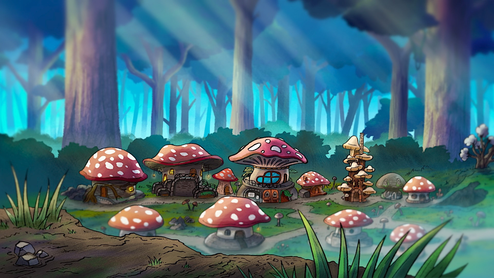 Mushroom Village Background – Rendered