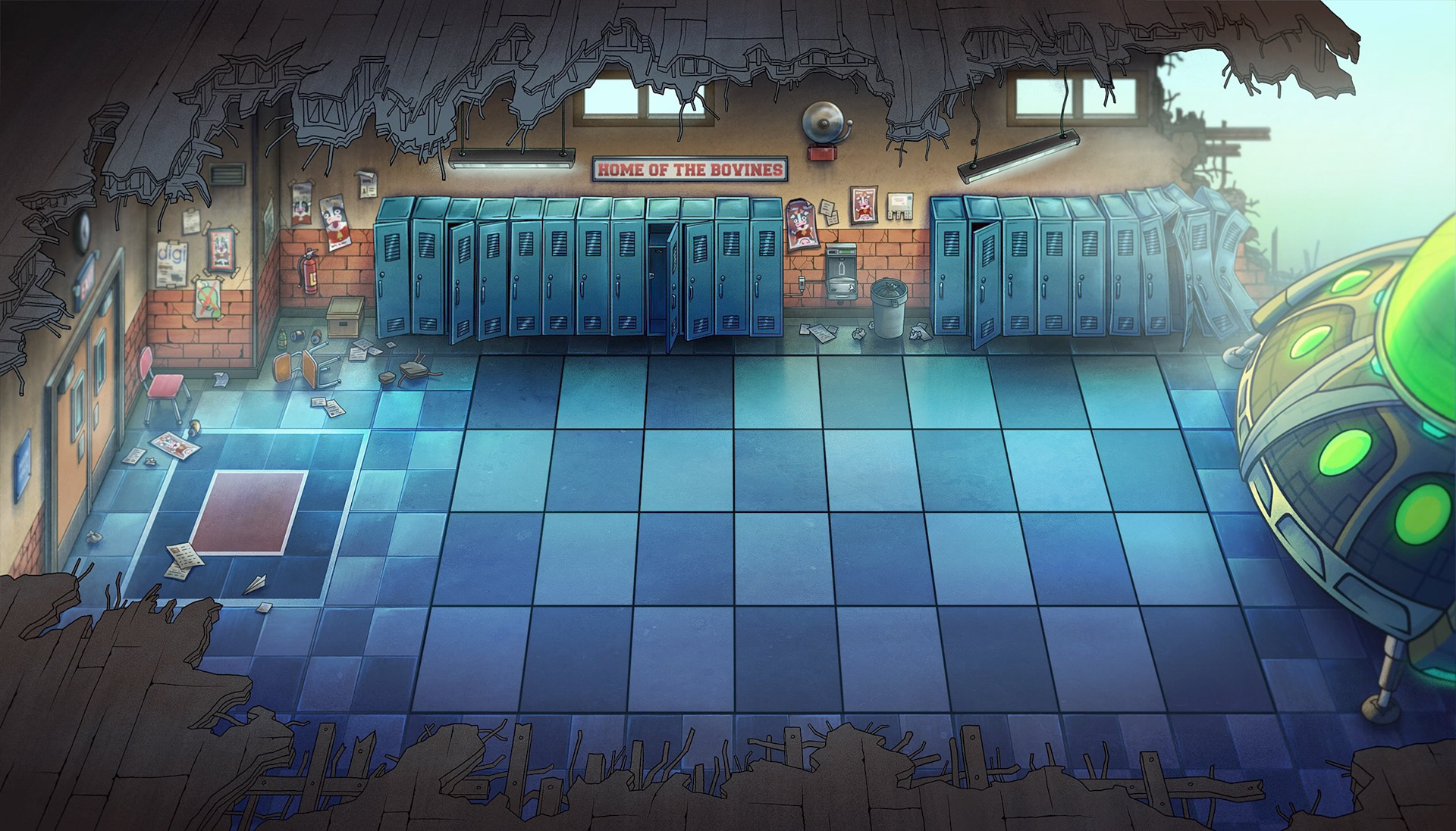 "Aliens Want Our Mascot?!" – Game Level Background (Hallway)