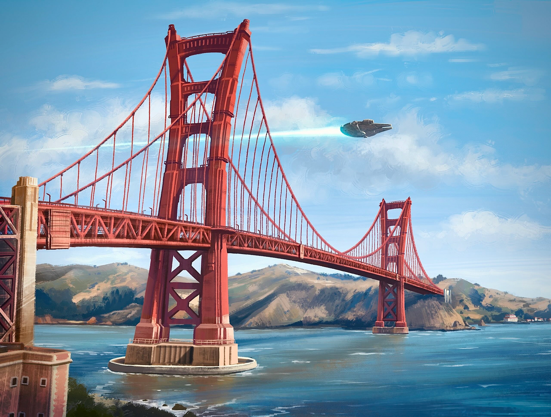 "Millennium Falcon over Golden Gate Bridge" – Digital Painting