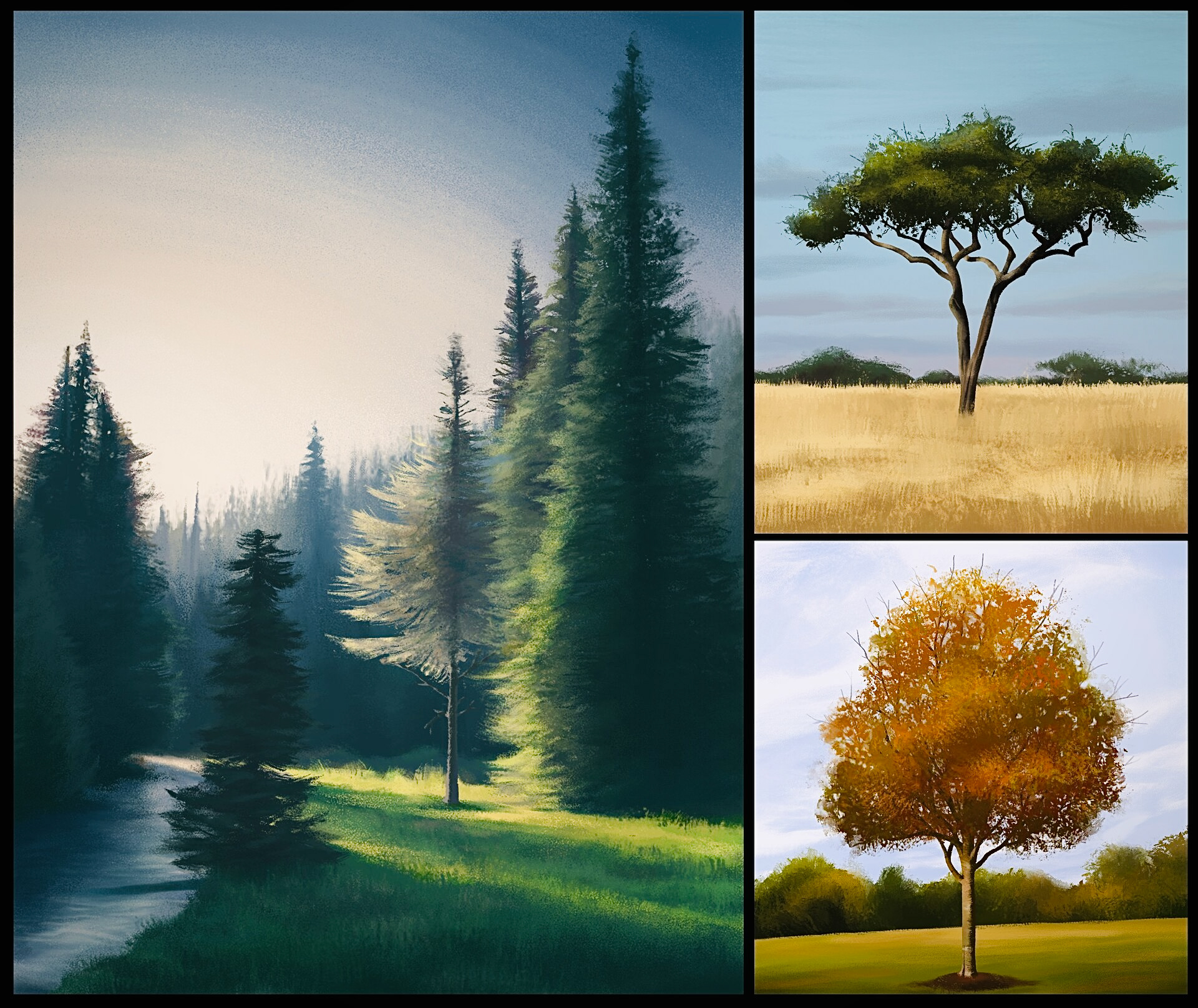 Digitally Painted Tree Studies
