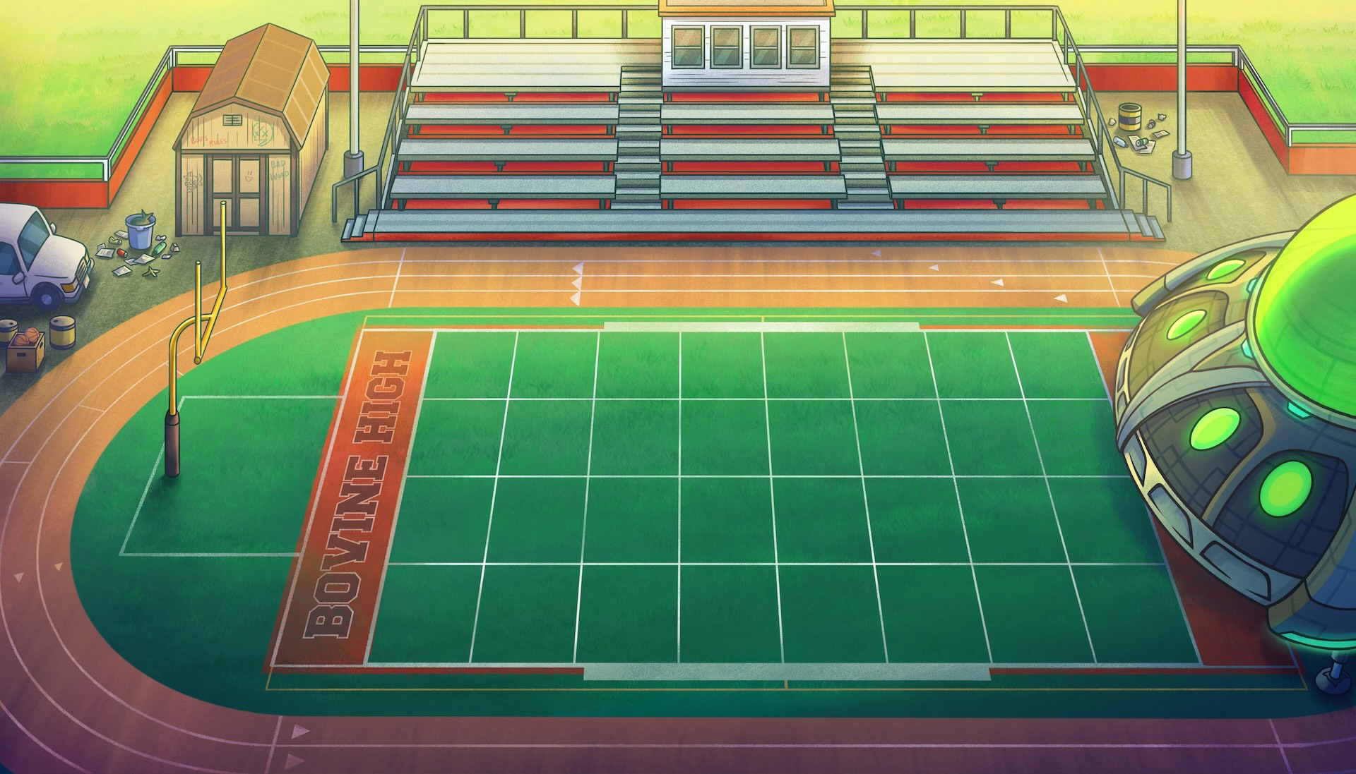 "Aliens Want Our Mascot?!" – Game Level Background (Field)