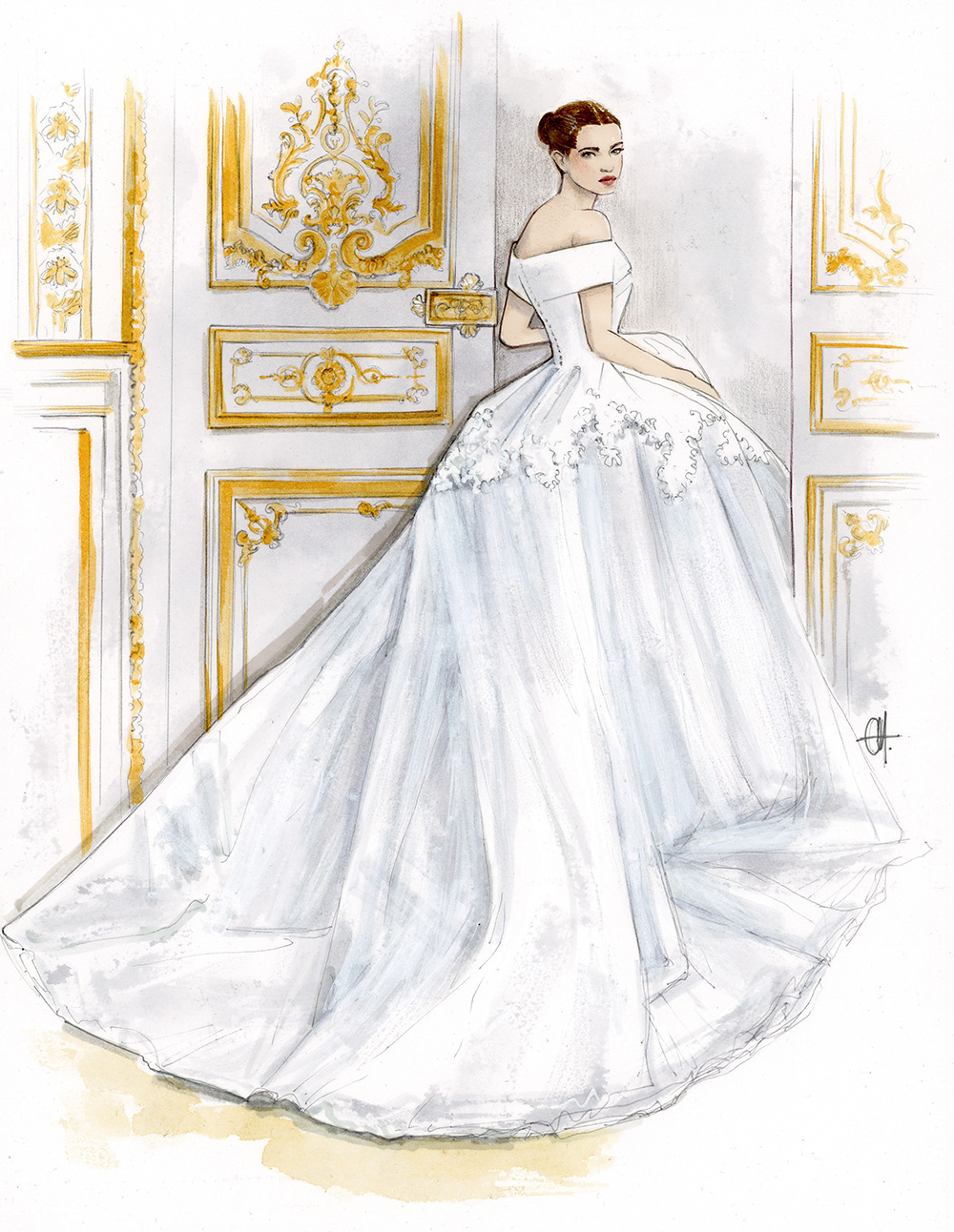 Aquarelle Illustration Robe de Mariee Versailles