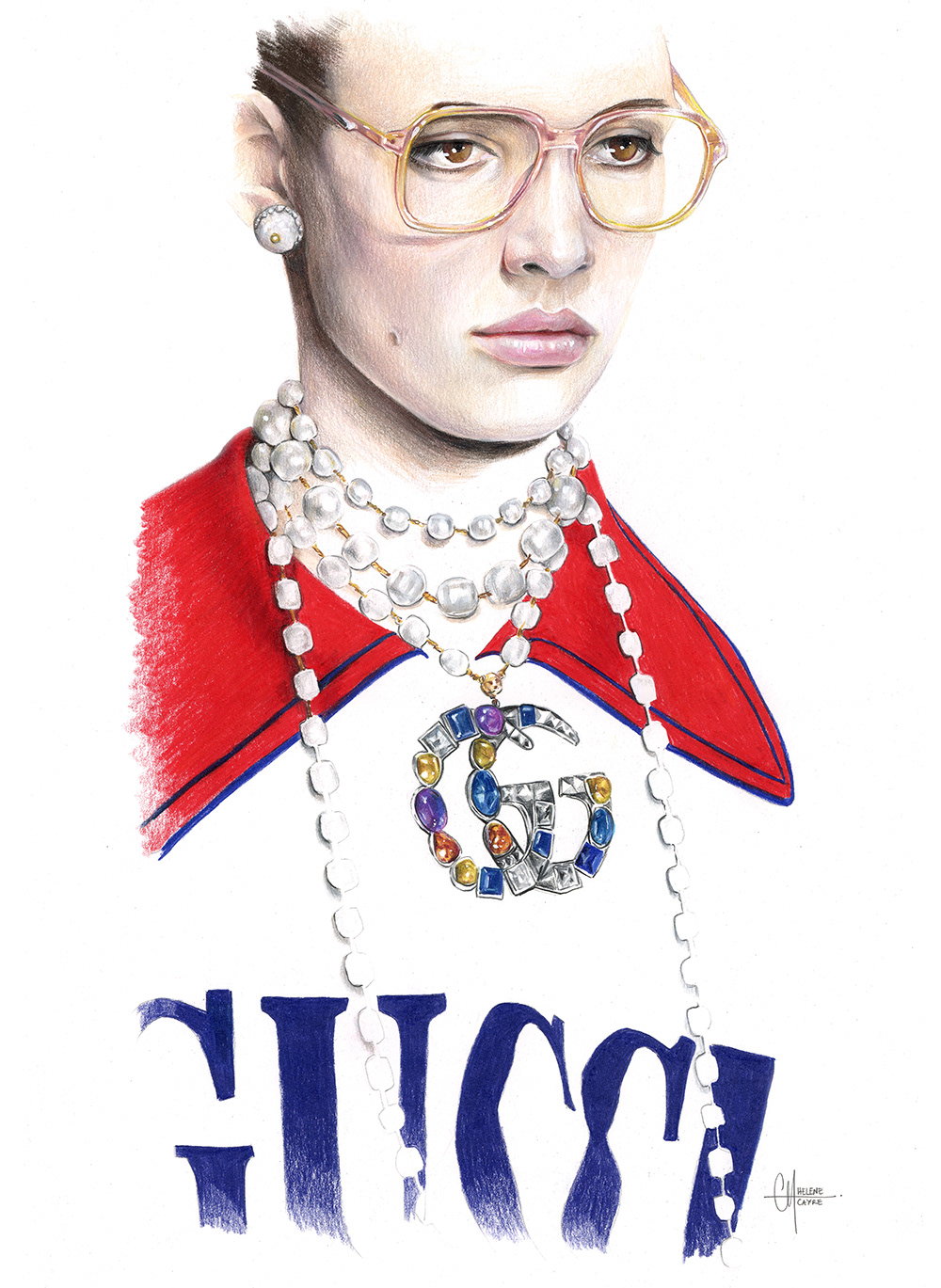 Illustration Gucci aux crayons de couleur