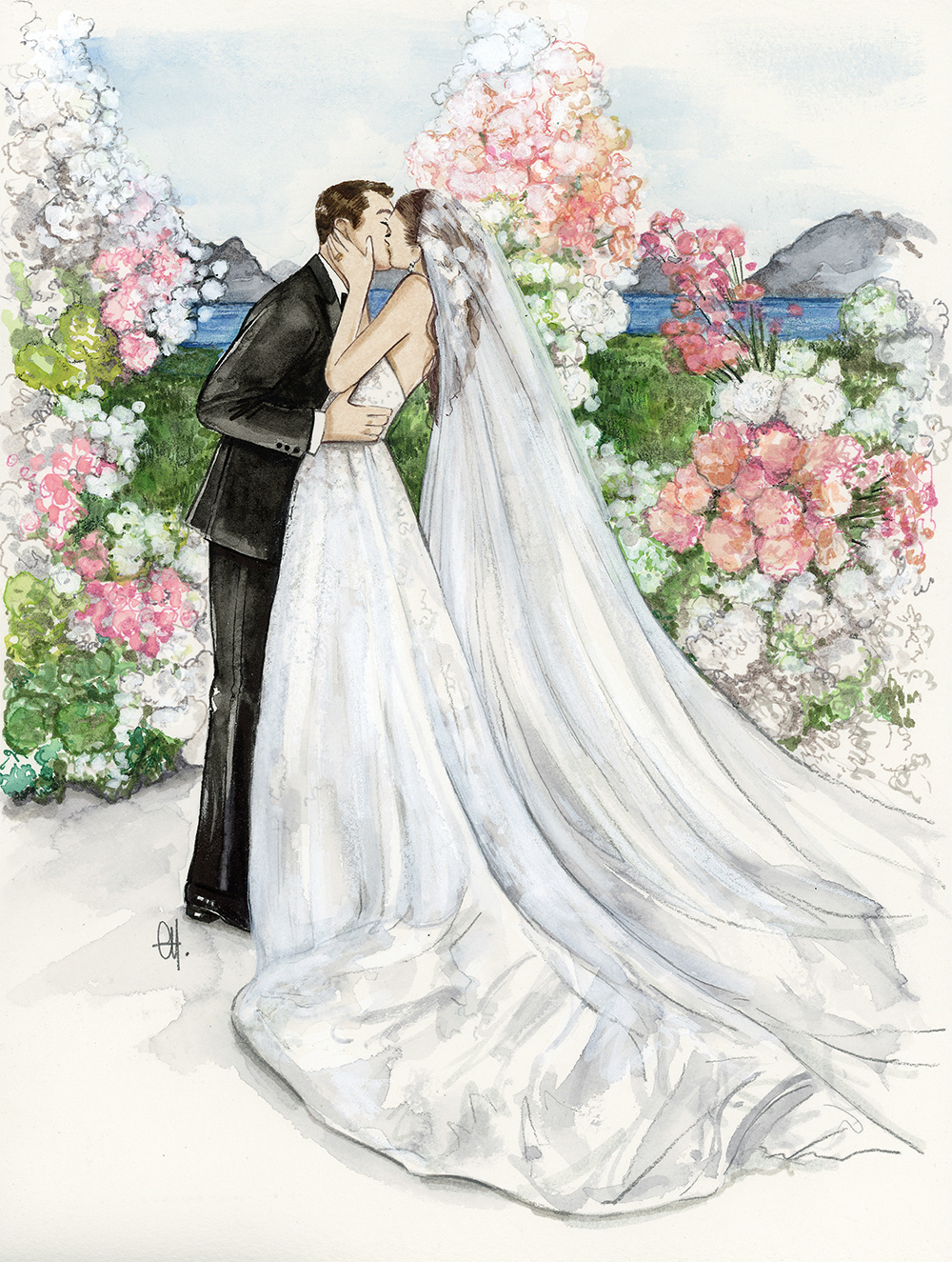 Aquarelle Mariage Vogue Lac de Côme
