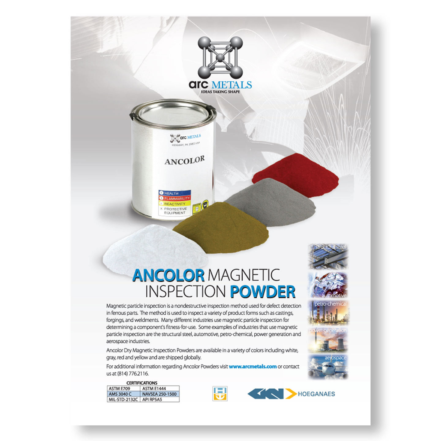 Arc Metals Powders 1pg Print Ad design