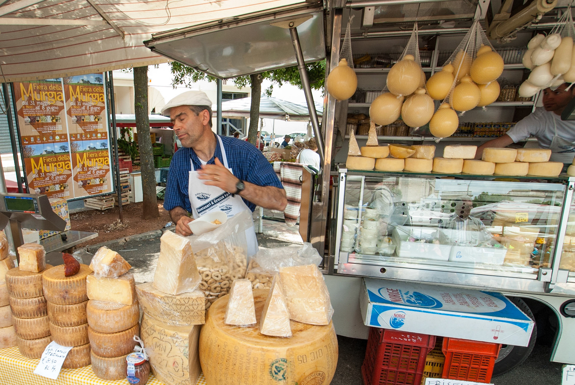 Cheese vendor in  Cisternino, Puglia, Italy