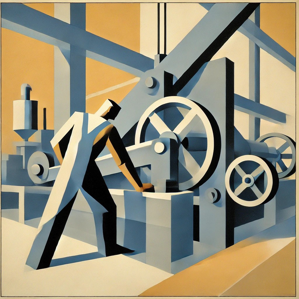 Modernist painting of a factory worker