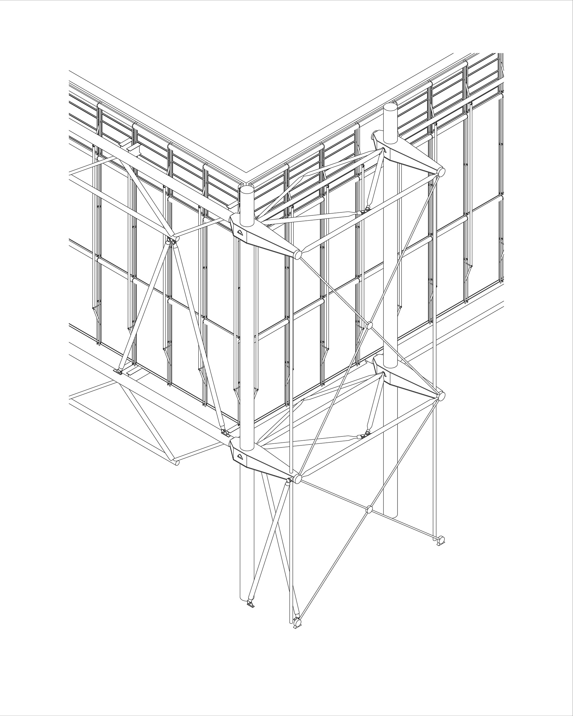 Konstruktive Axonometrie · Tragwerk und Gebäudehülle