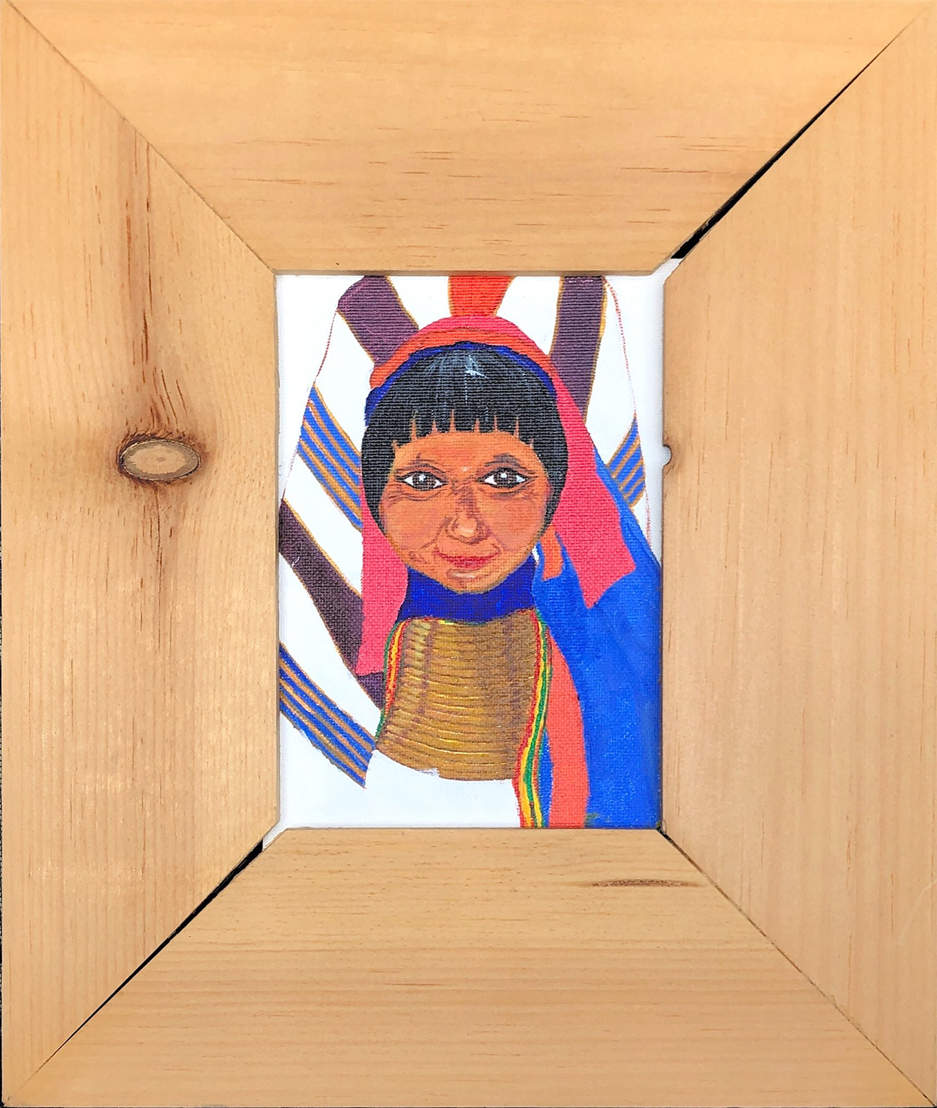 Padaung Lady in frame (2017), oil on canvas_ 4x6, frame 10x12