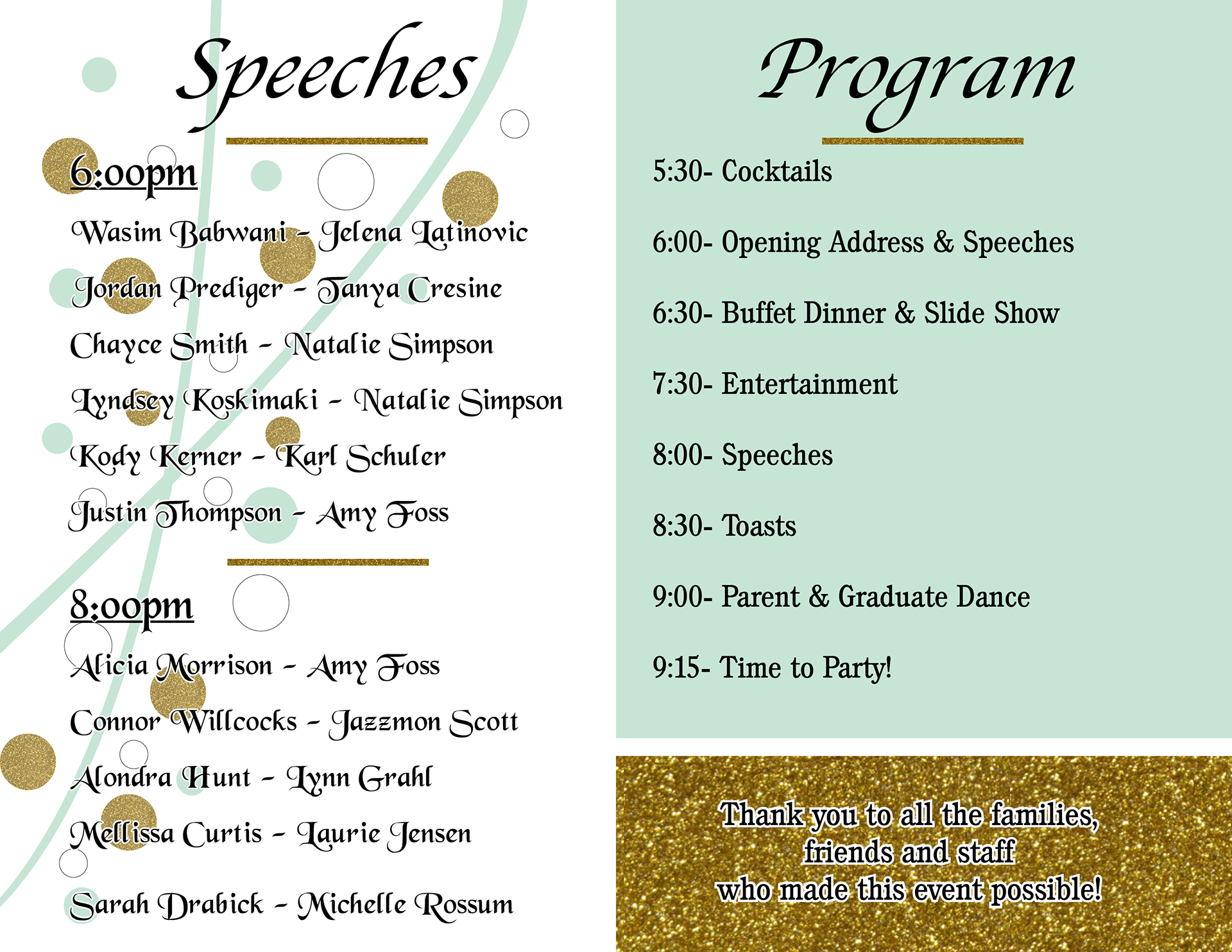 2017 Quest School Graduation Ceremony programs for their evening ceremony - inside left/right. 2017