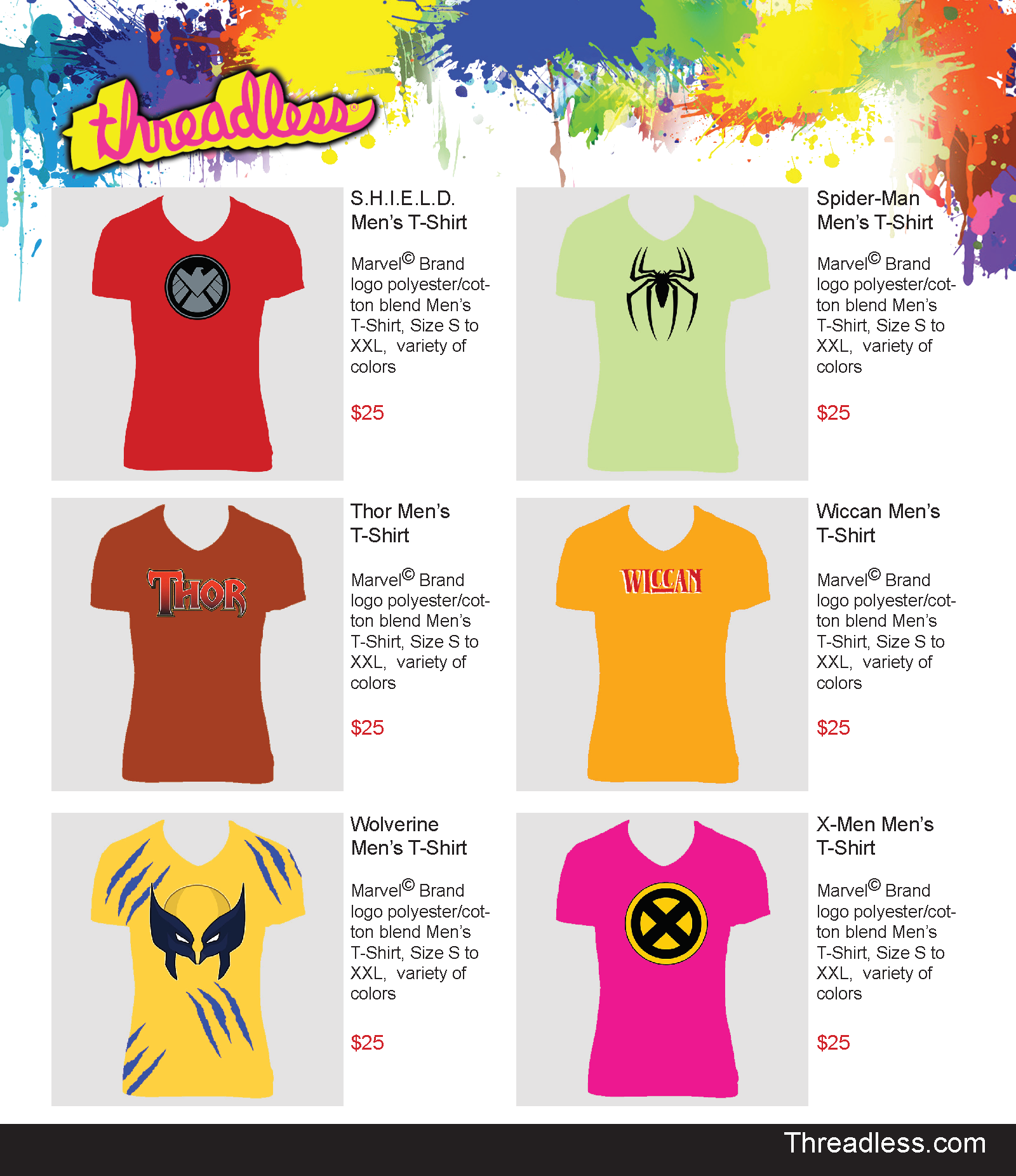 Mock Clothing Website Design. Created a mock website from the ground up using website using Adobe XD, Photoshop and HTML coding software. For the website, I used Marvel branded clothing with a variety of color choices, sizes and styles. 2018