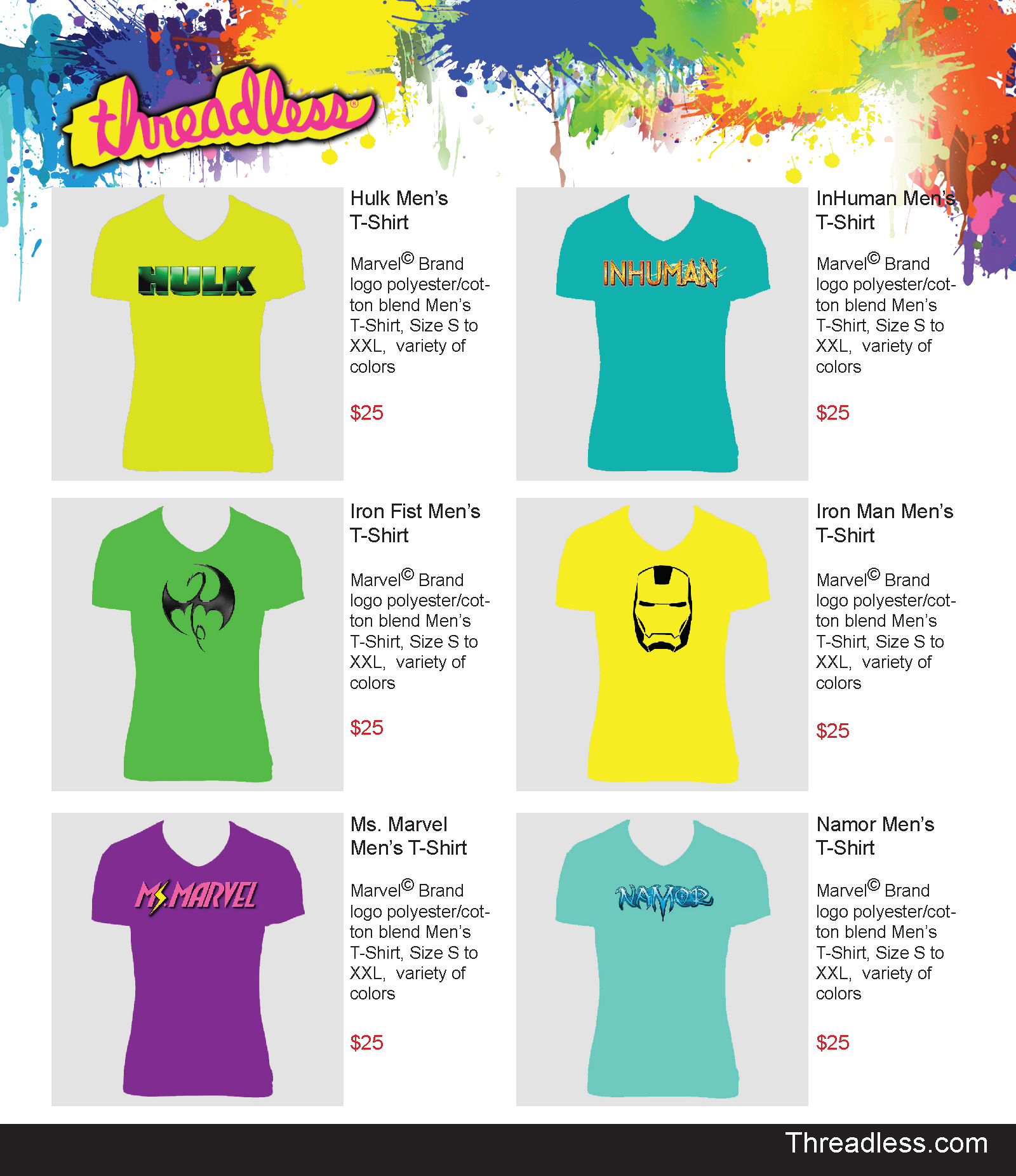 Mock Clothing Website Design. Created a mock website from the ground up using website using Adobe XD, Photoshop and HTML coding software. For the website, I used Marvel branded clothing with a variety of color choices, sizes and styles. 2018