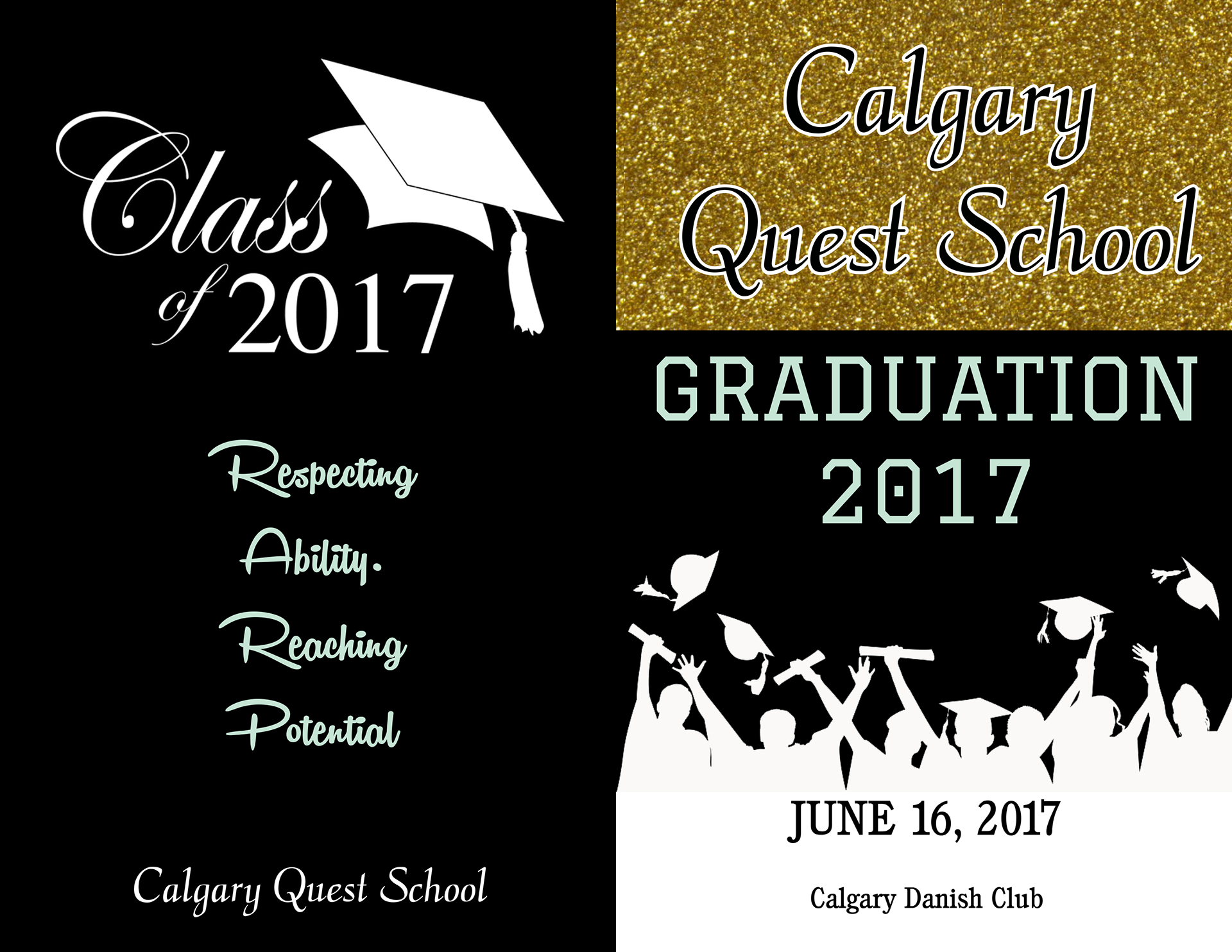 2017 Quest School Graduation Ceremony programs for their evening ceremony - Front/back cover. 2017