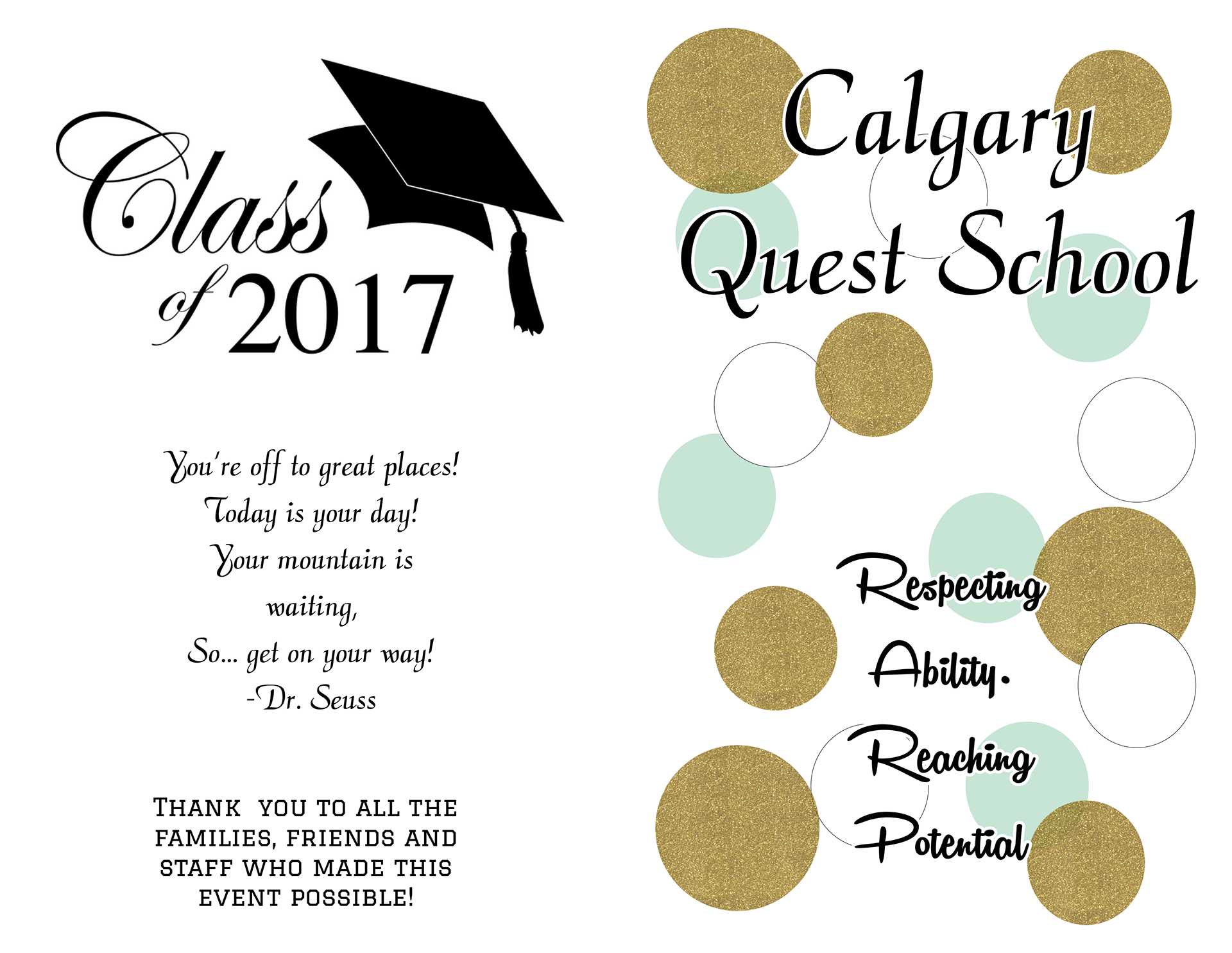 2017 Quest School Graduation Ceremony programs for their afternoon ceremony - Front/back cover. 2017
