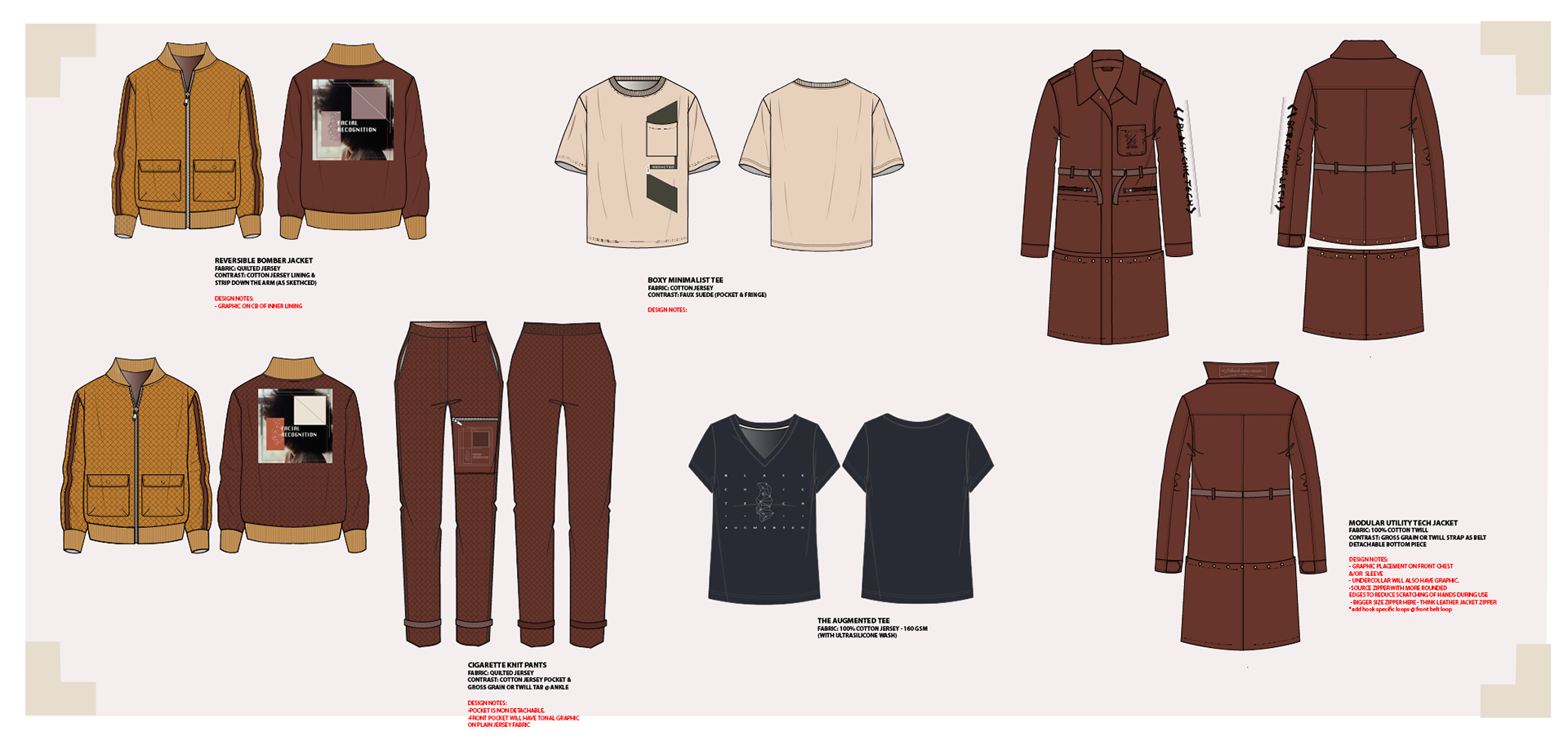 Line sheet reflecting final designs selected for development and sampling