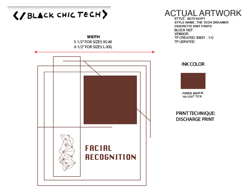 Tech Pack excerpt - Art work provided to factory partners