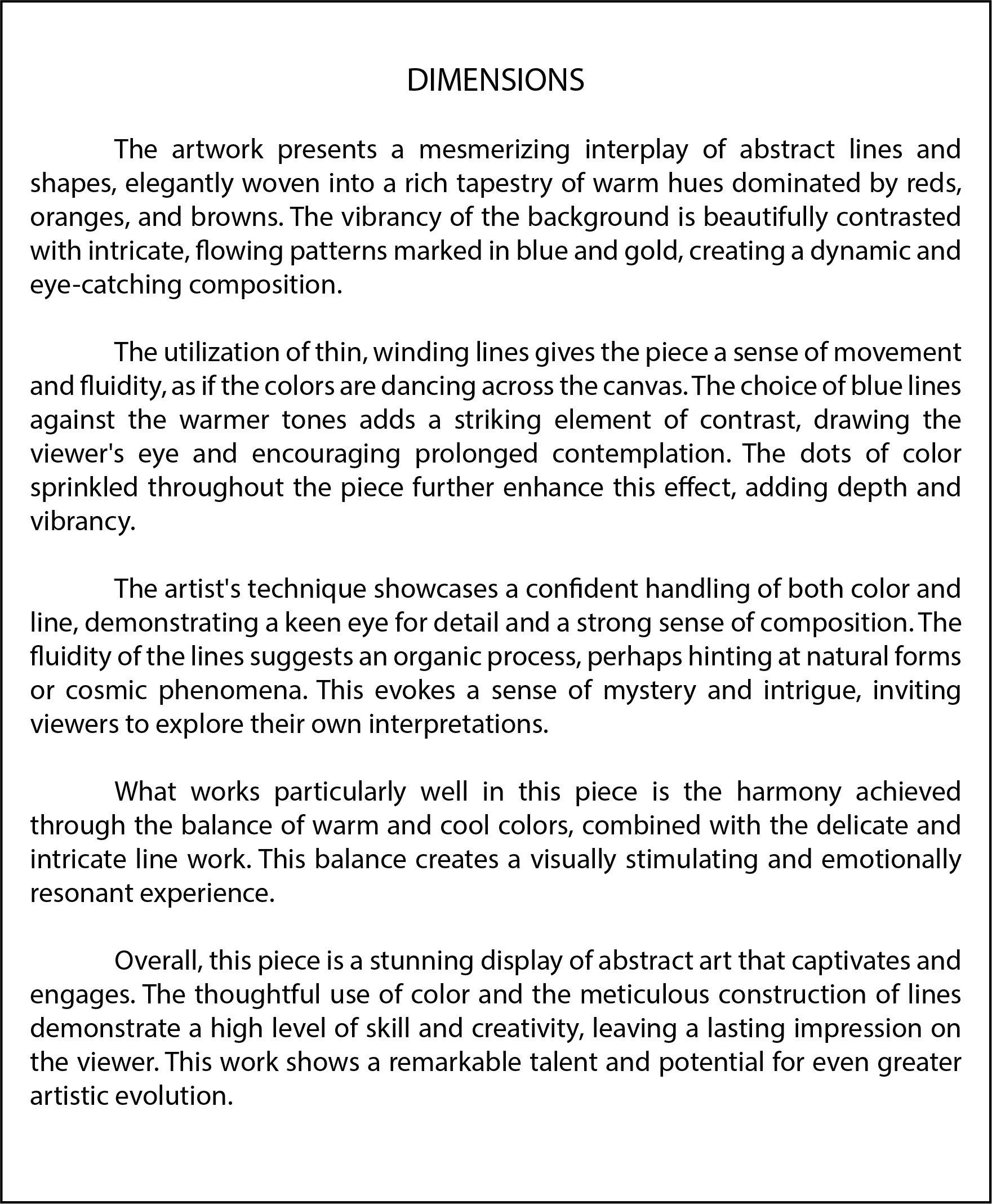 Dimensions Description