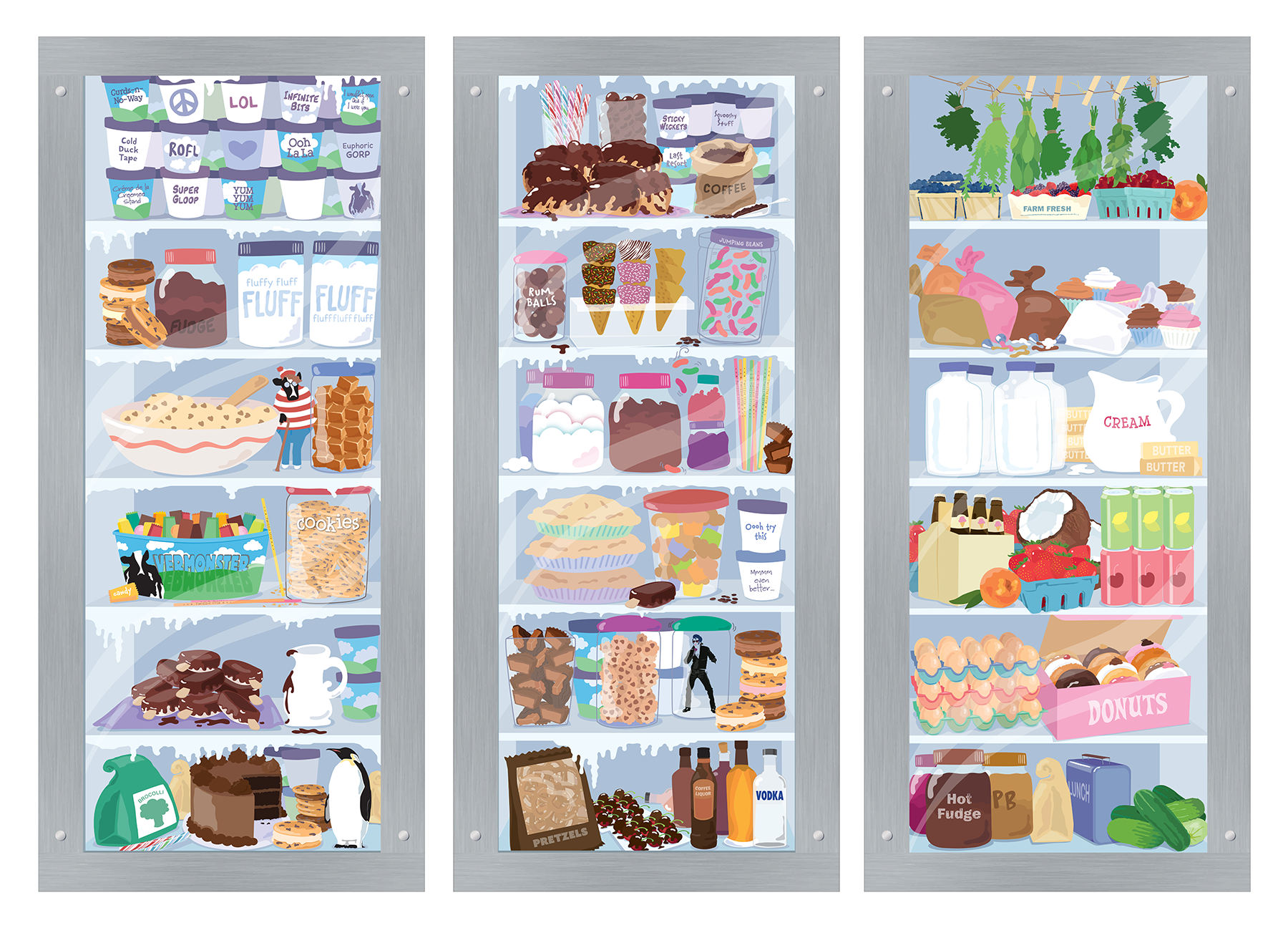 Freezer-door mural, to inspire the Flavor Guru team. Look for tiny, invisible Elvis.
