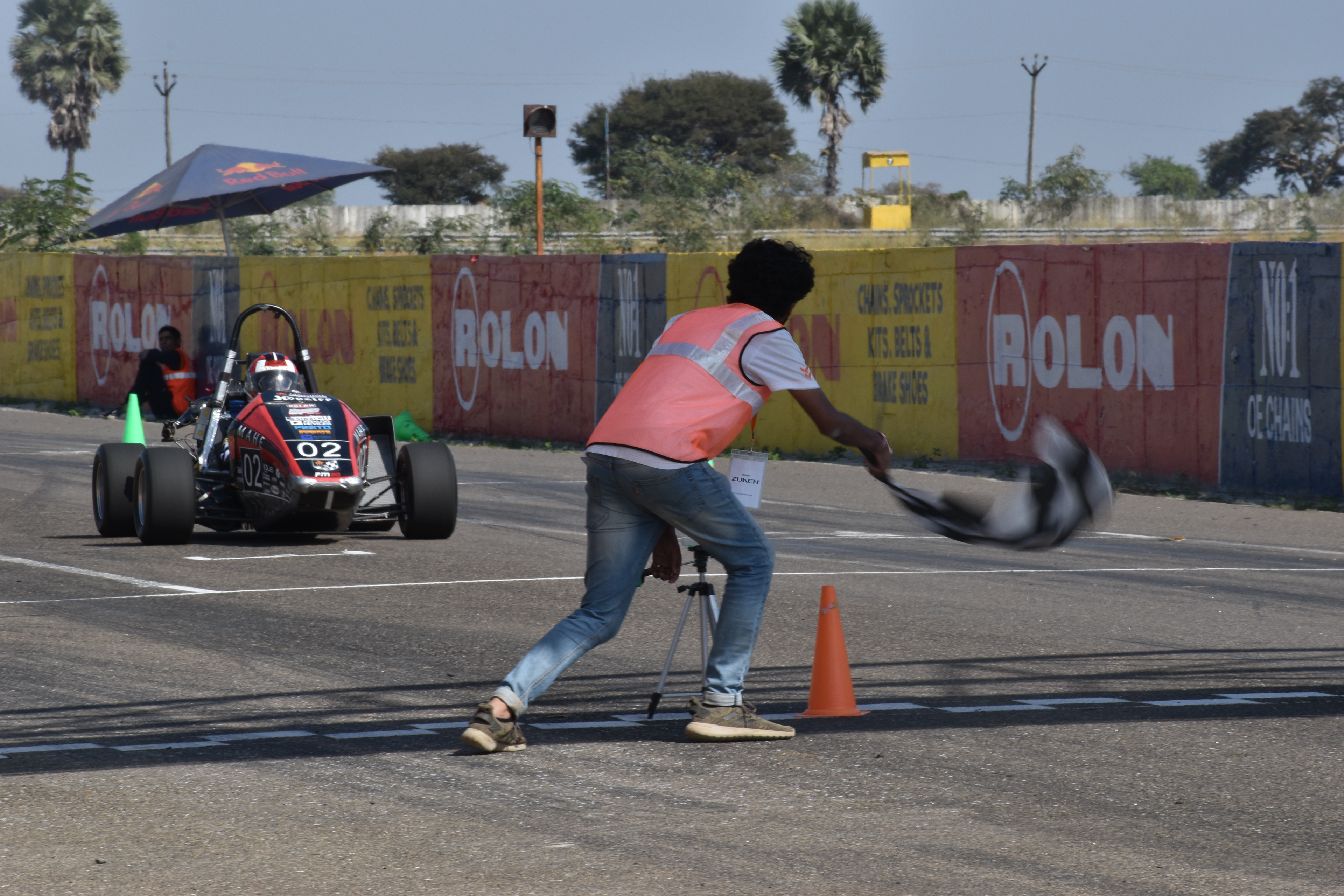Checkered flagging my team's car at Formula Bharat 2020