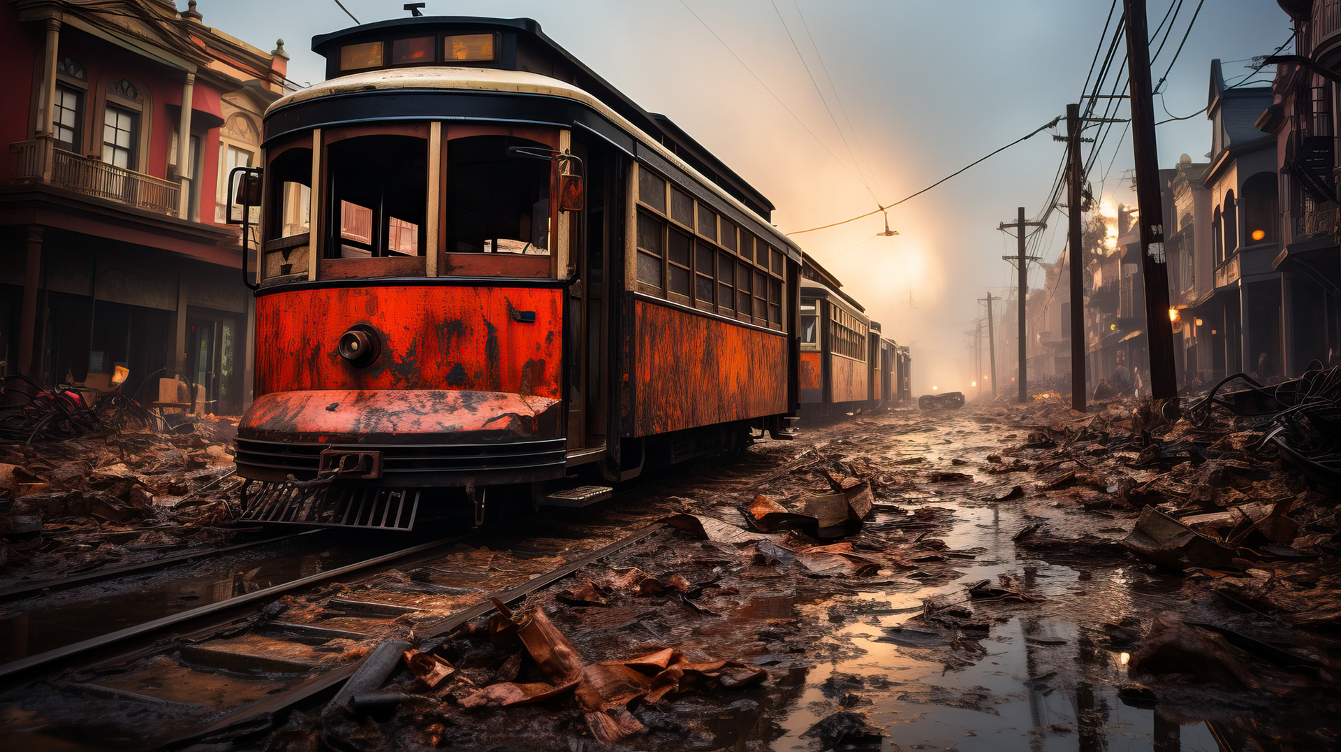 he Powell Street tram line in chaos, tracks twisted by seismic activity.