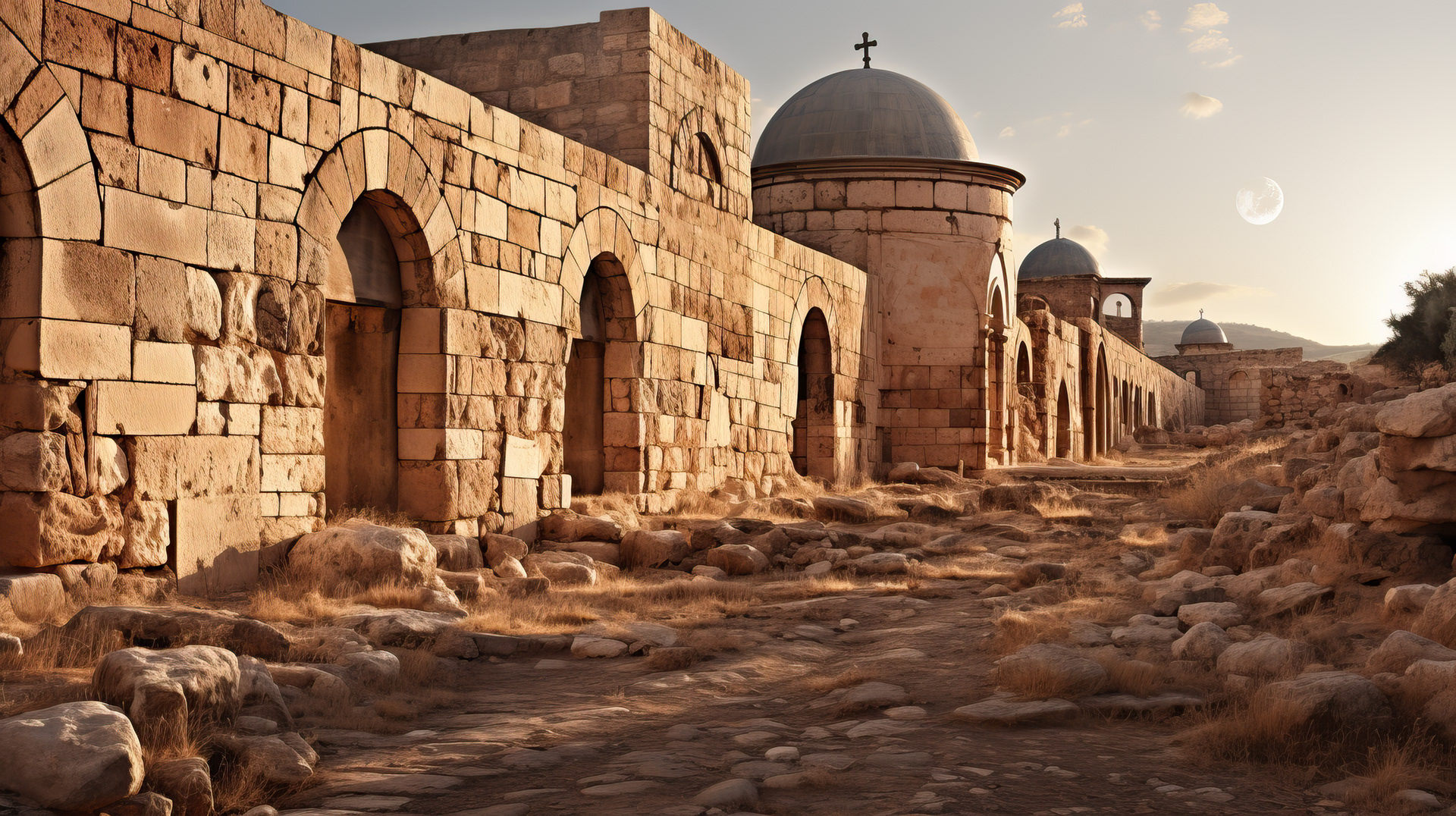 El gran arco de una antigua arena de Jerusalén, resonando con los gritos fantasmales de antaño.