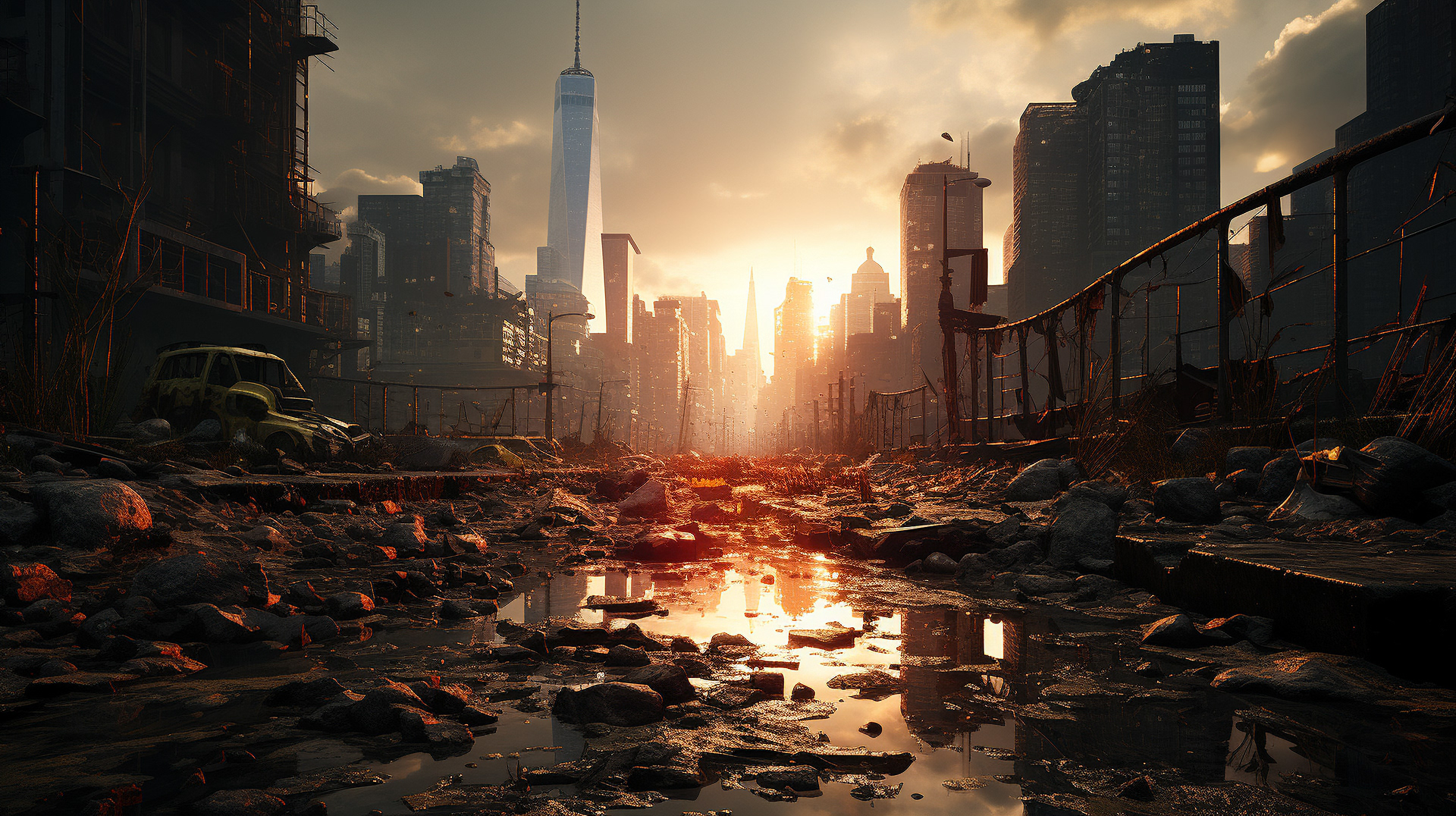 El icónico horizonte de Nueva York en un mundo post apocalíptico