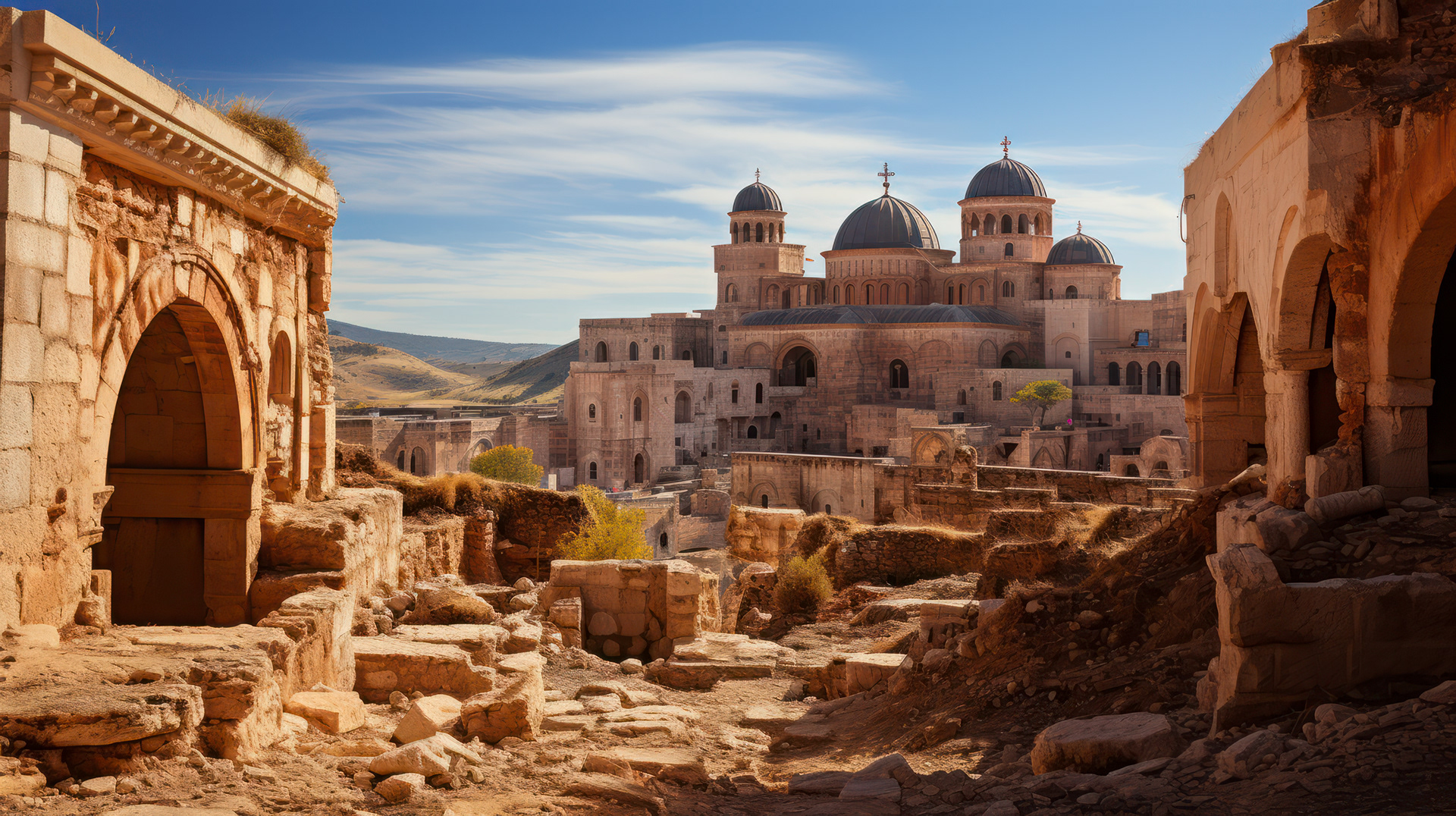 Ruinas de un antiguo edificio de Jerusalén, símbolo del paso del tiempo y de la rica historia de la ciudad.