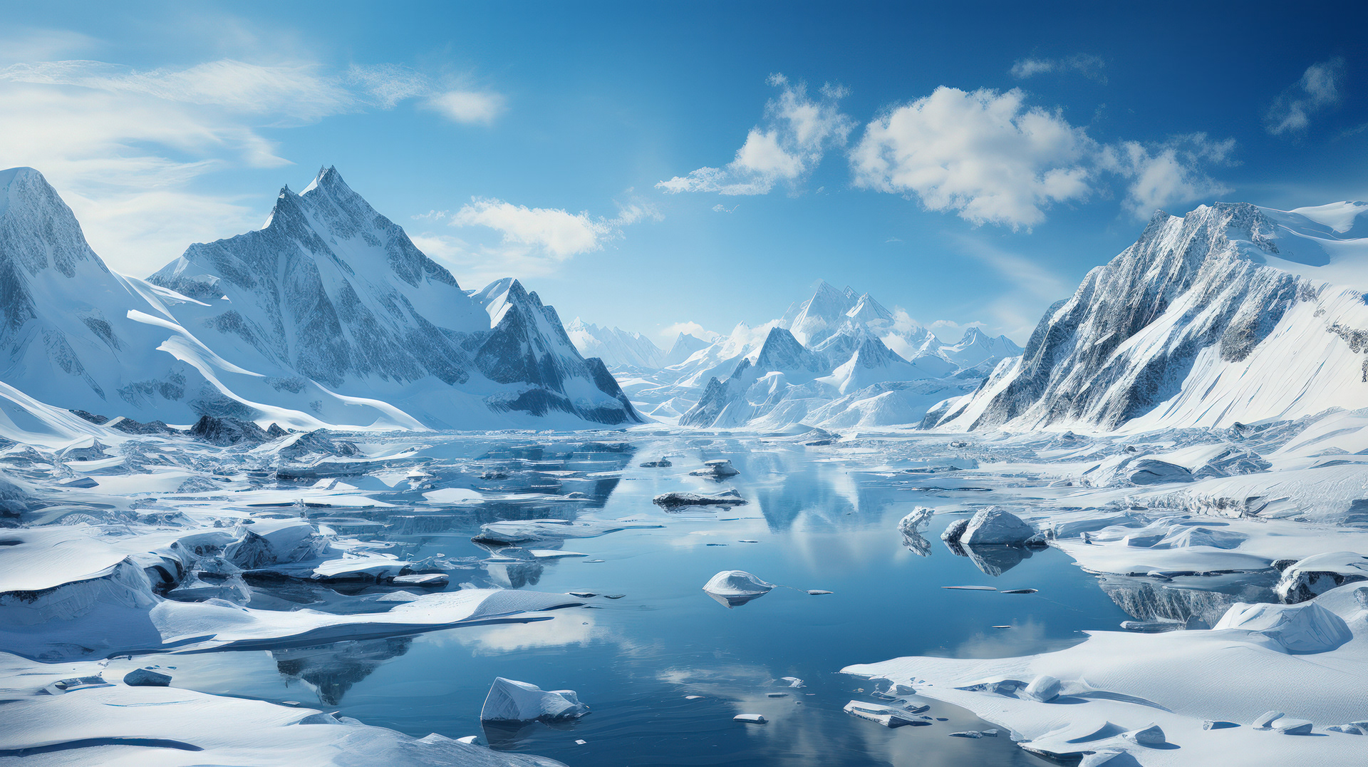 Des glaciers imposants rencontrent l'océan, créant un contraste spectaculaire entre la glace et l'eau.
