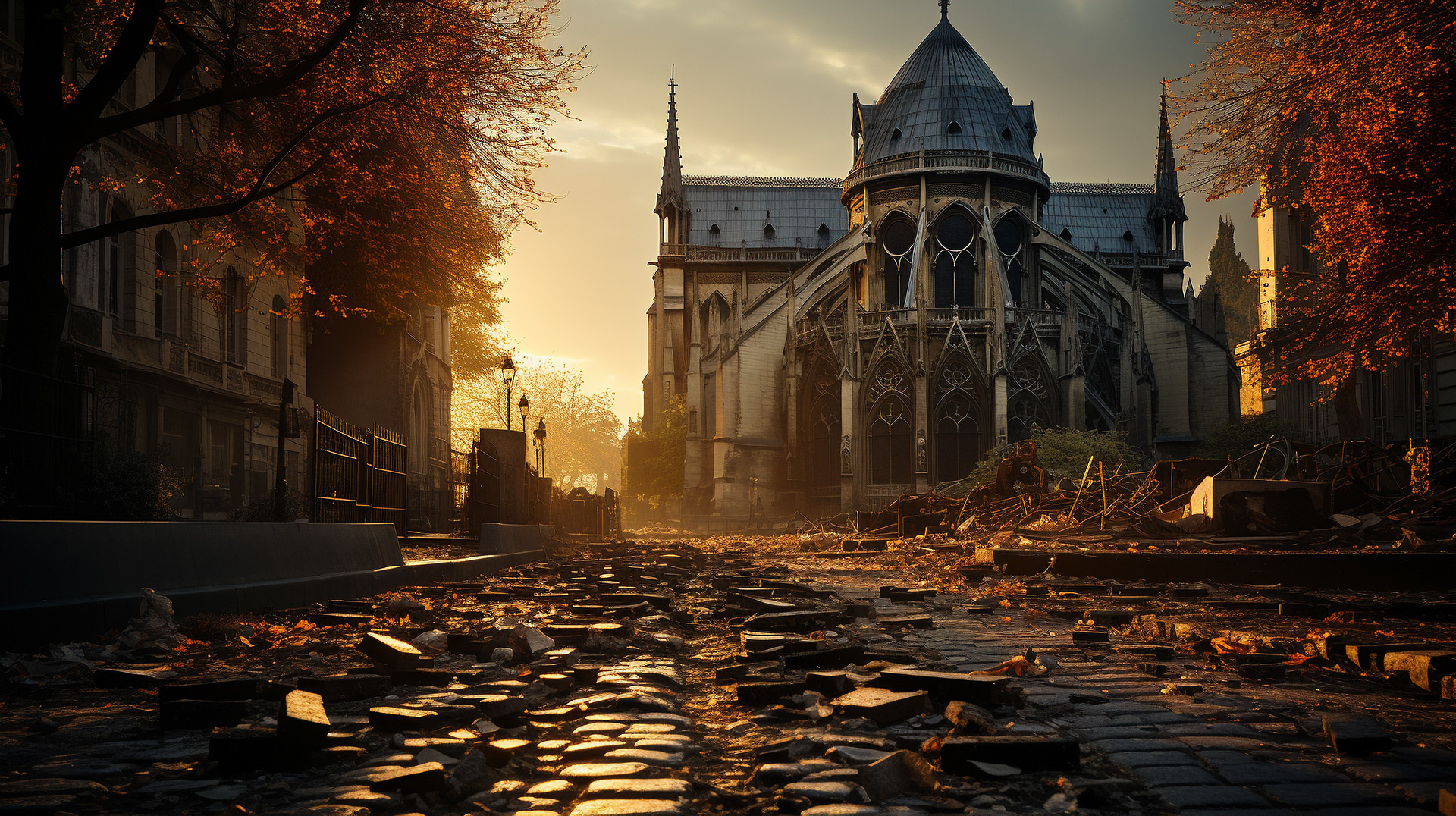 Wounded Notre Dame Cathedral in Paris reflects the cycle of birth, destruction and rebirth
