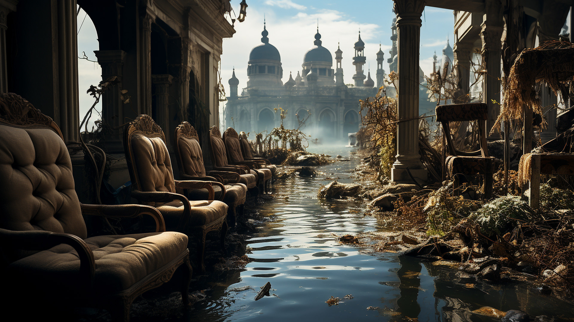 Les grands bâtiments de la place San Marco se dressent comme de sombres monuments d'une époque révolue.