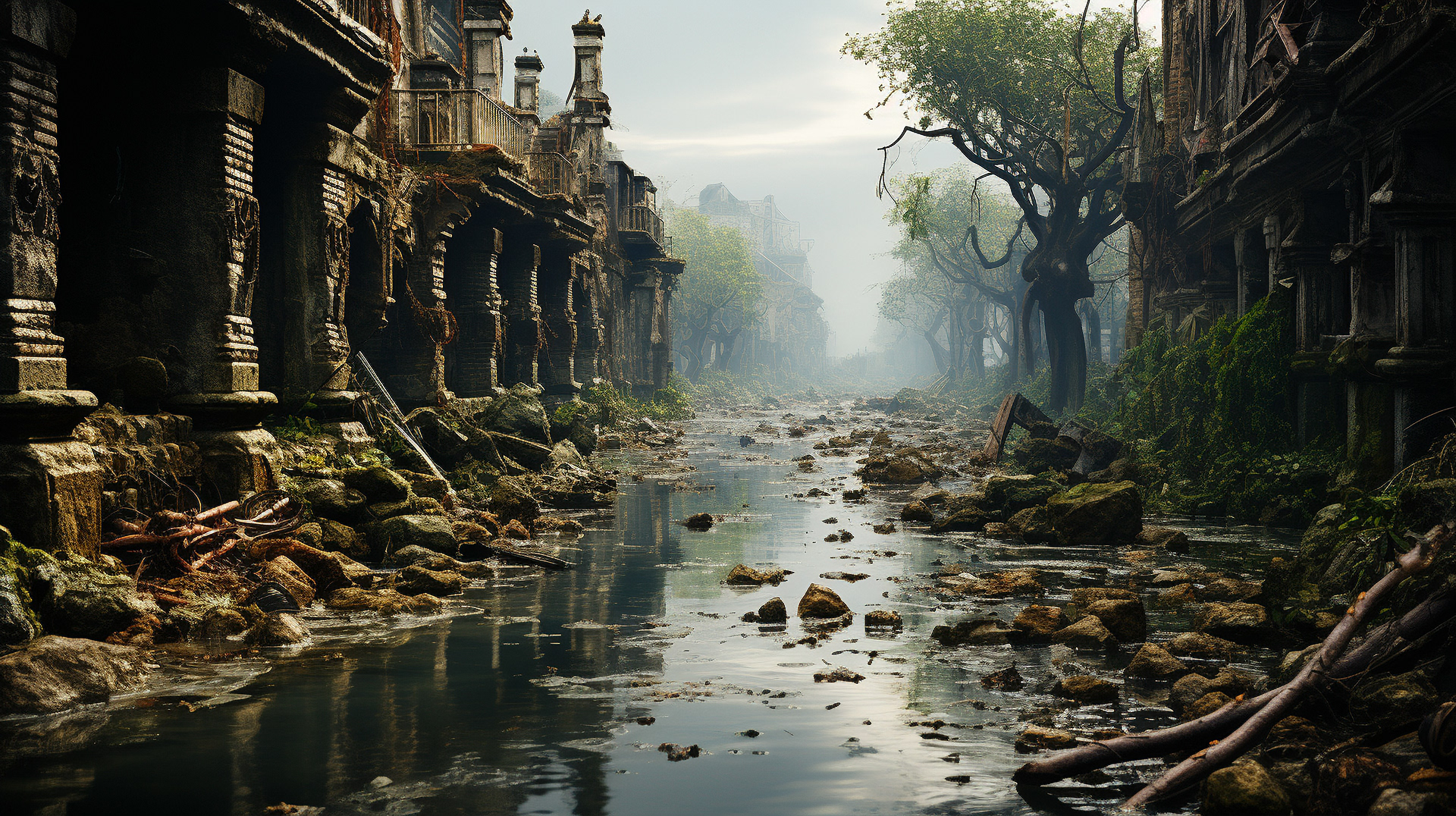 Callejones sombríos en los que resonaban las risas y la música que antaño llenaban Venecia.