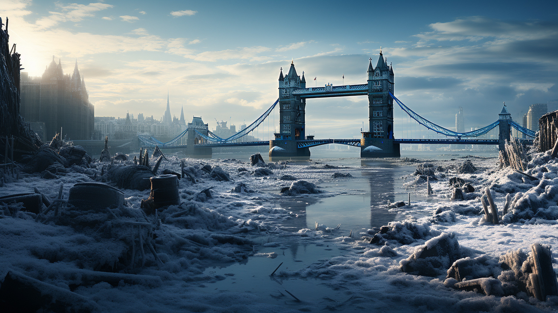 Icónico perfil de Londres con el Big Ben, el Tower Bridge y el Támesis.