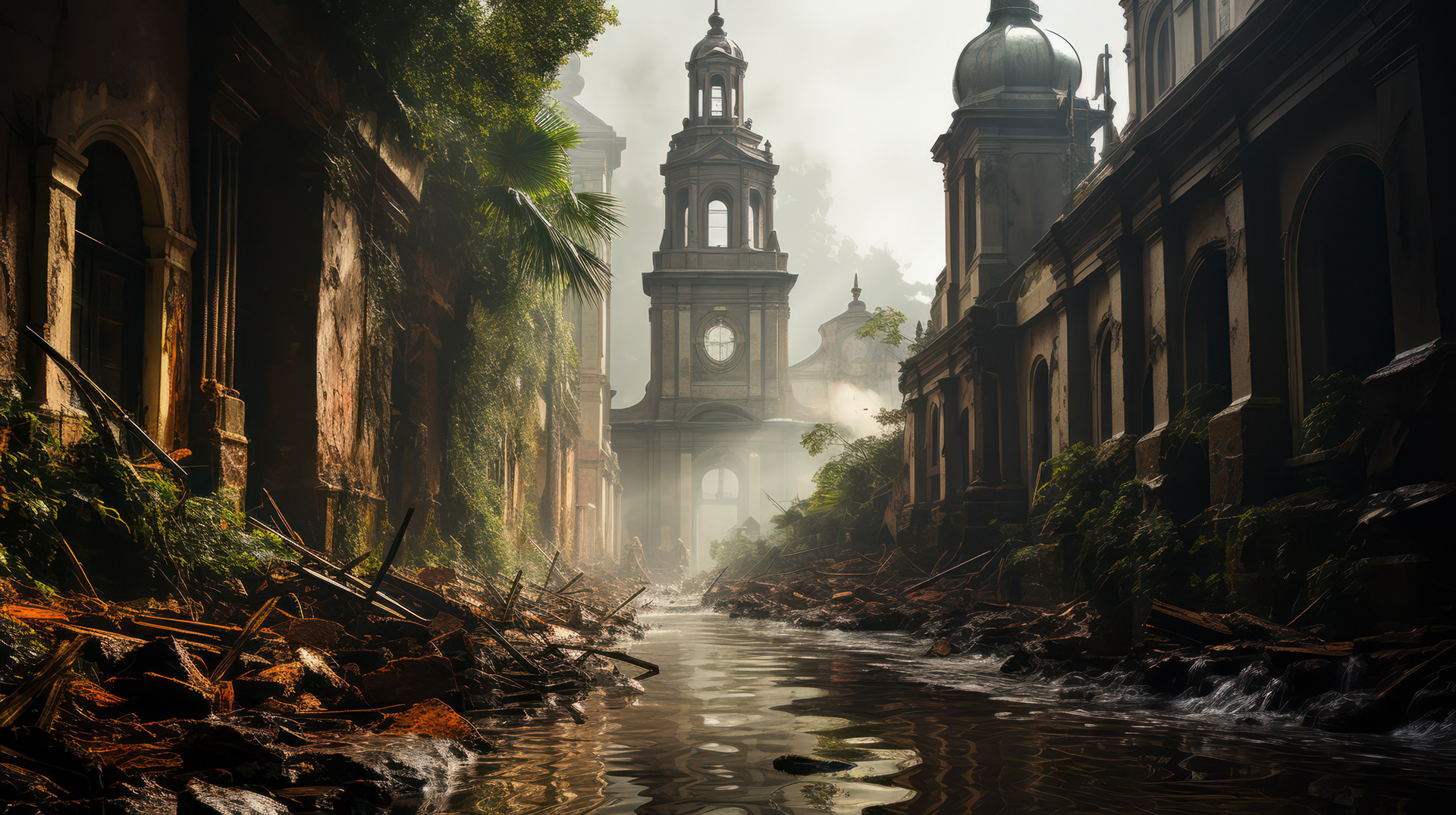 Paredes de piedra de una catedral marcada por la historia, ahora con grietas