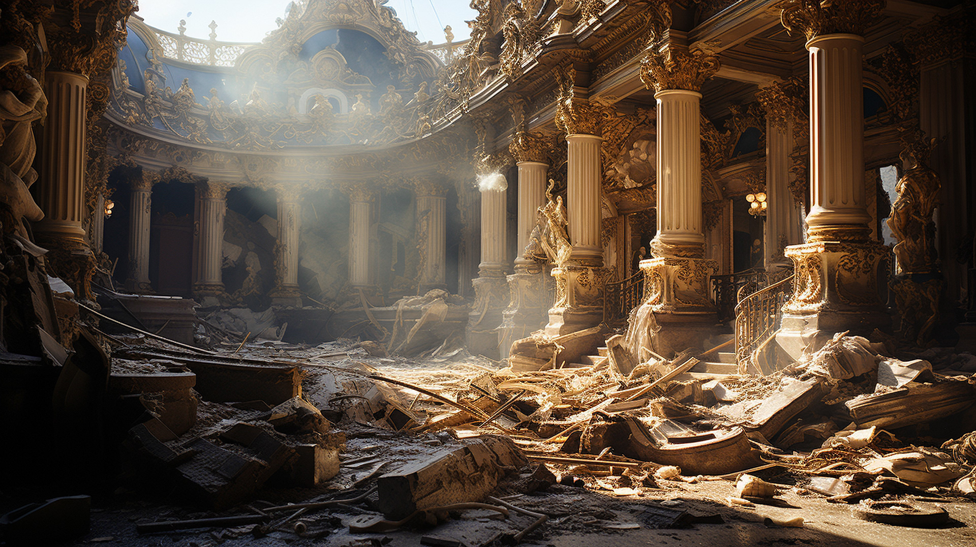 Dusty chandeliers in Paris' historic theaters embody the city's crippled elegance